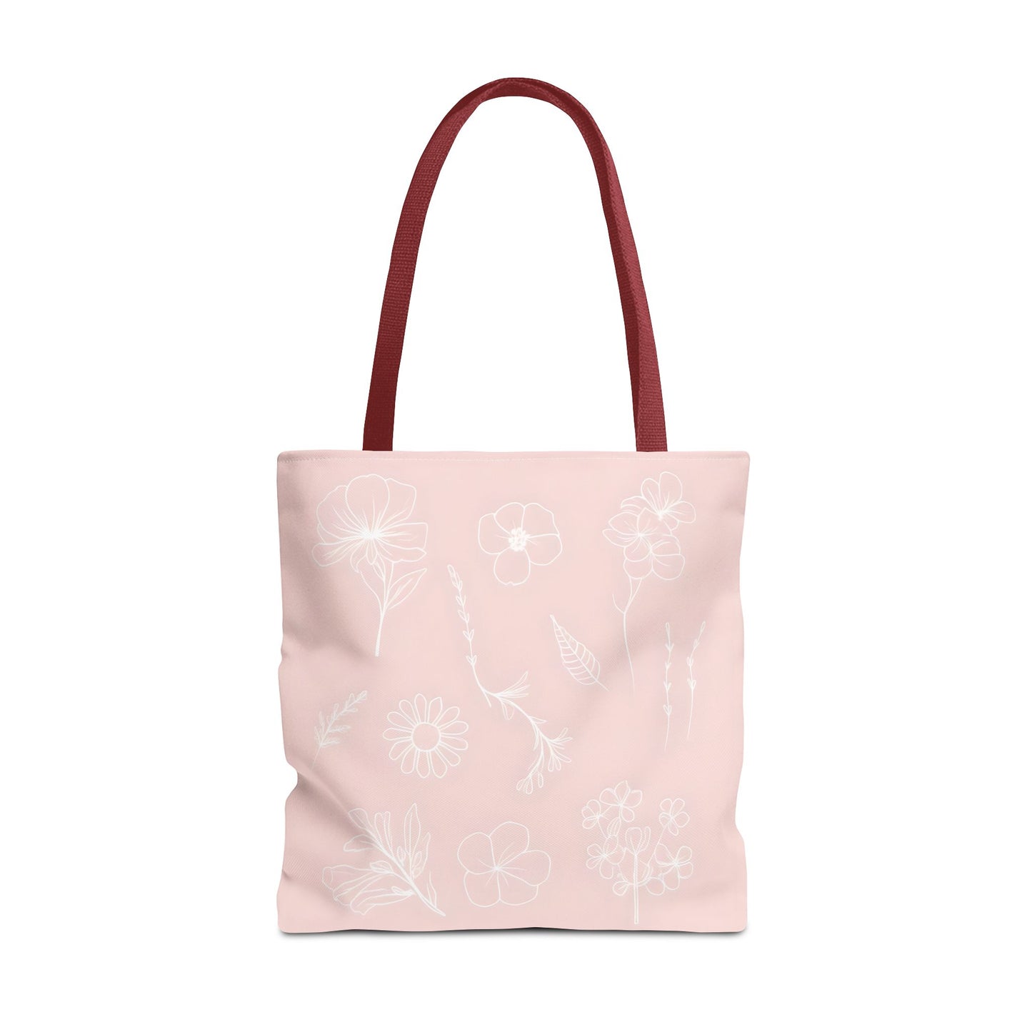Hand drawn style flower print tote, pastel pink, Canvas shoulder bag, reusable  lunch bag.