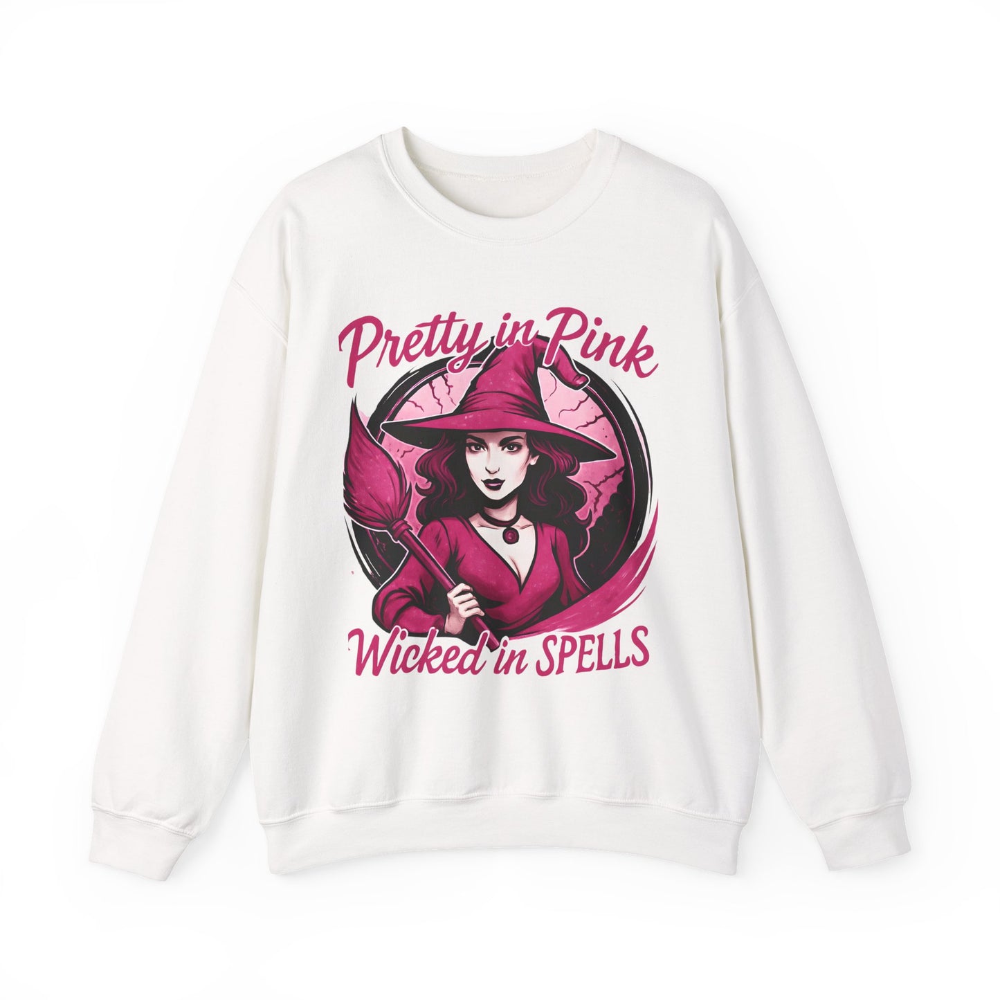Pretty in Pink Witchy Sweatshirt, a unique twist to your girly Halloween ensemble, with a sprinkle of glitter witch vibrance.
