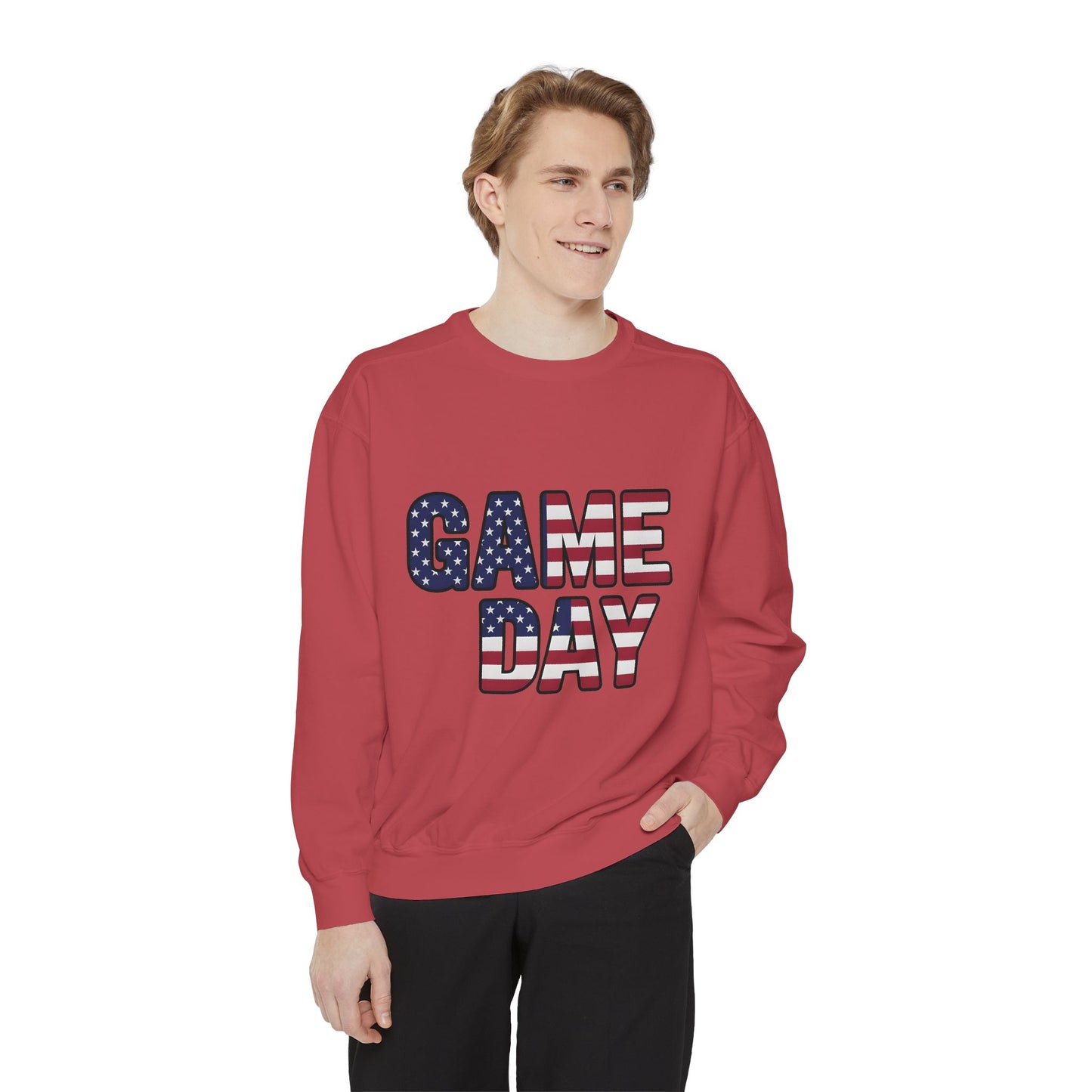 Game Day Comfort Colors sweatshirt, patriotic sweater, sports apparel.