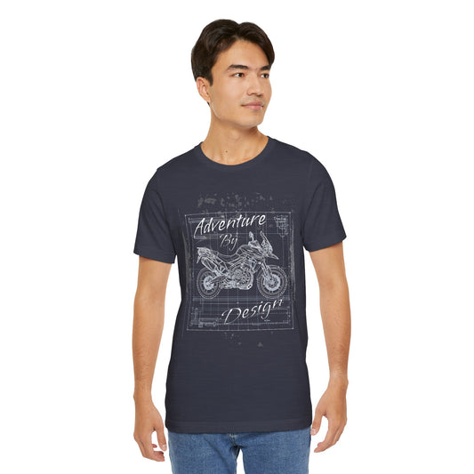 Gift for Mechanic and Biker, Adventure by Design Motorbike Blueprint Shirt.