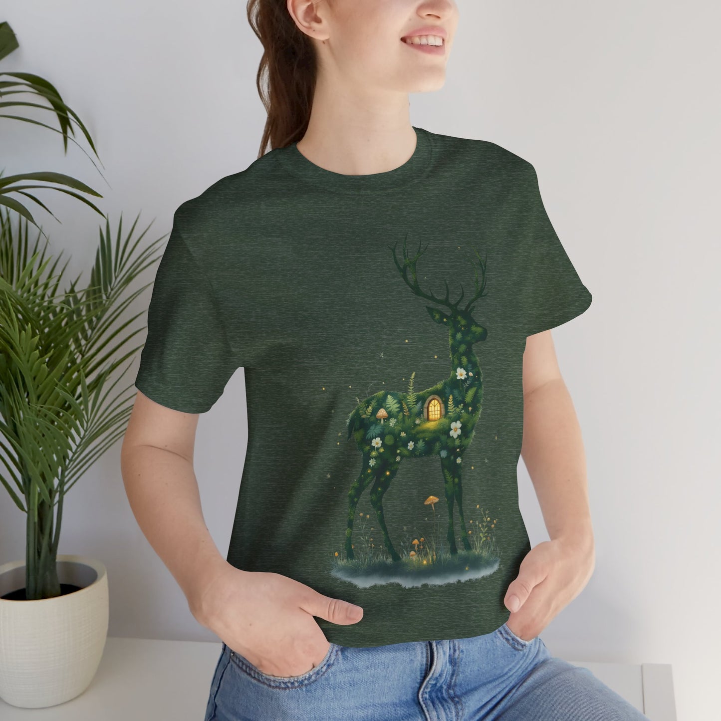 Moss Deer Silhouette Shirt, Forestcore Tee, Botanical Nature Animal Print, Woodland Gift