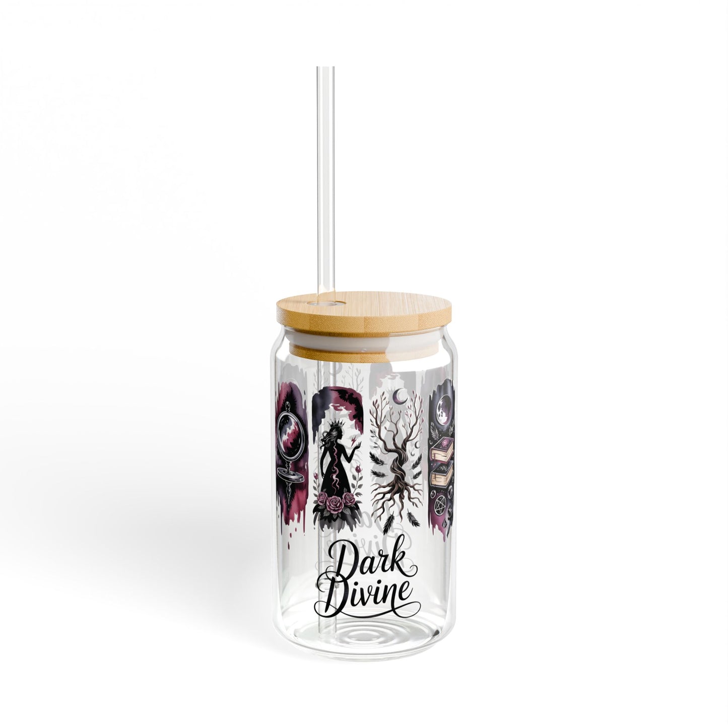 Dark Divine Sipper Glass, 16oz  | Witchy Glam Tumbler with Lid & Straw