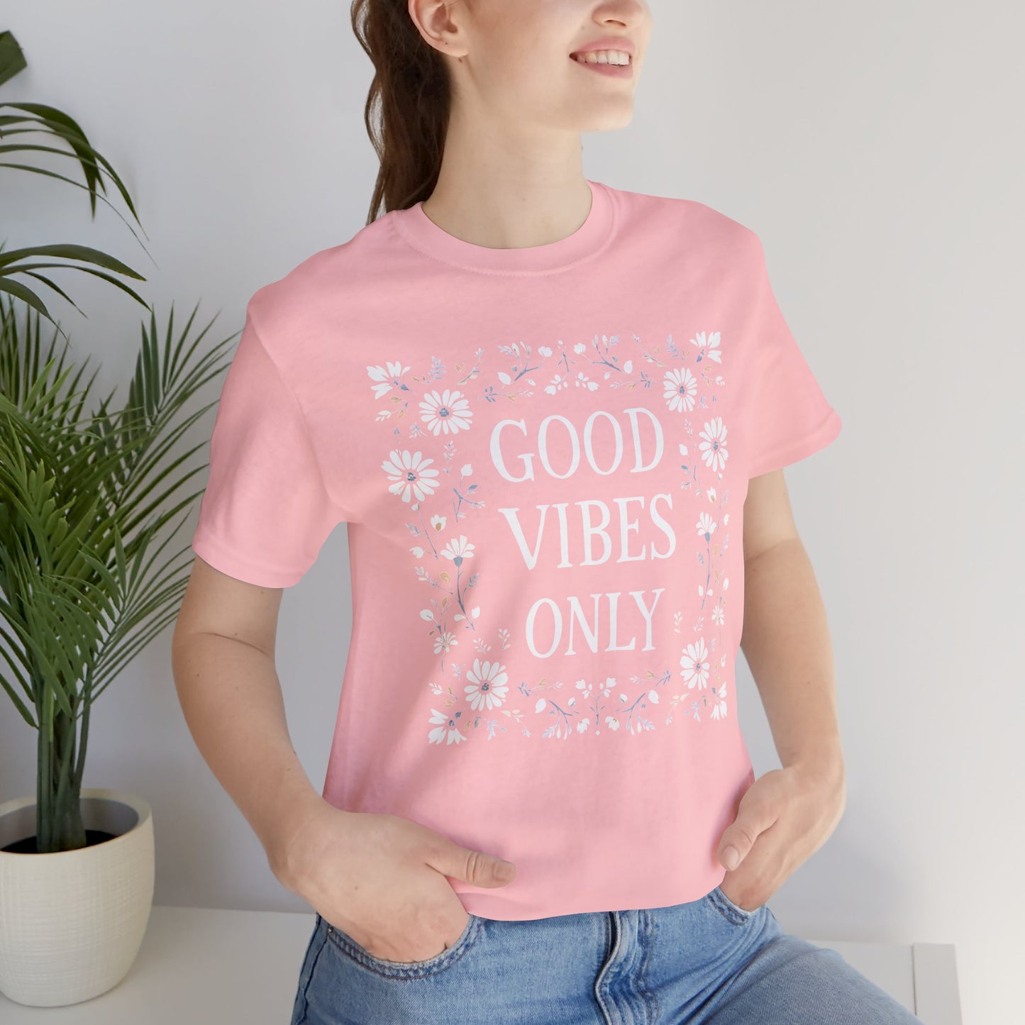 Good Vibes Only Cotton floral design tee, Self Care Gift, Mindfulness Shirt, festival fashion