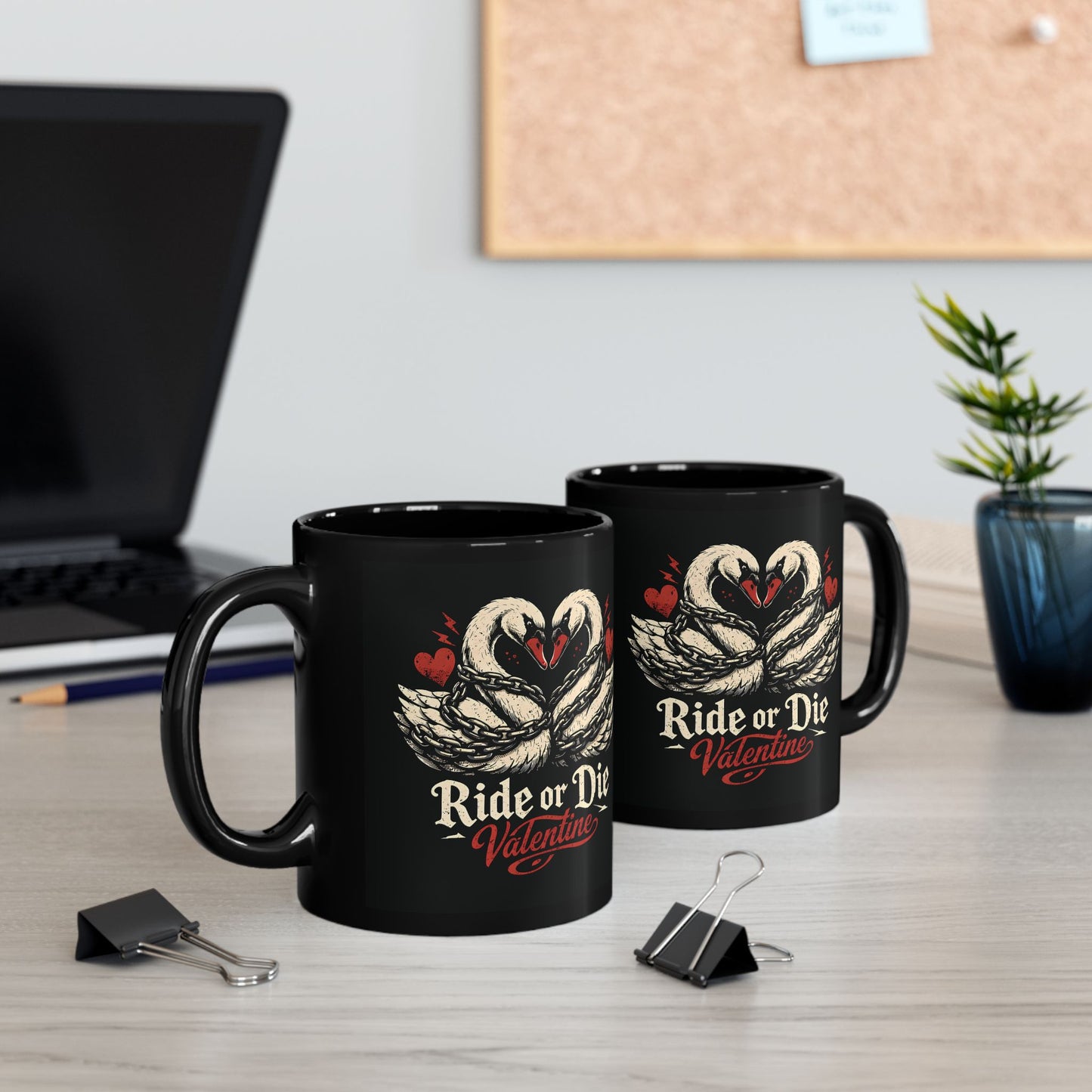 Ride or Die Valentine Mug | Swans Heart Illustration