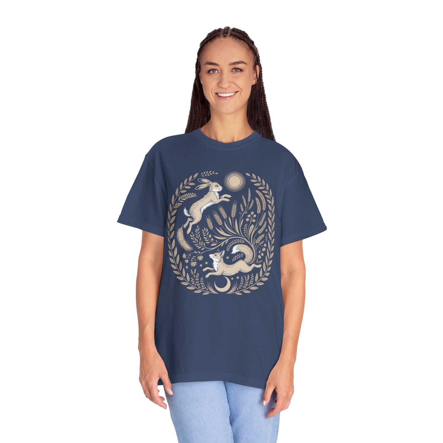 Fox moon t shirt, Witchy Forestcore Tee, Mystical Animal Graphic Shirt, Dark Academia
