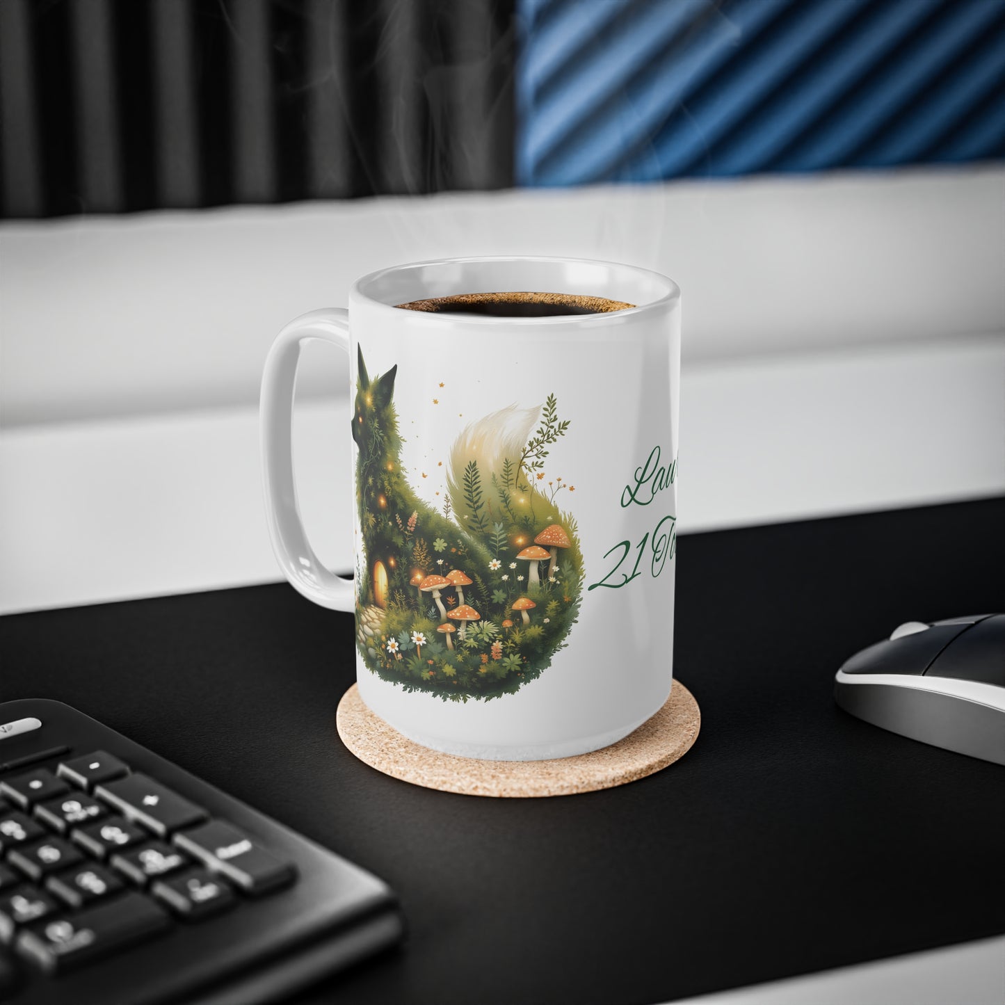 Personalized Moss Fox Mug , Custom Name Woodland Coffee Cup , Cottagecore.