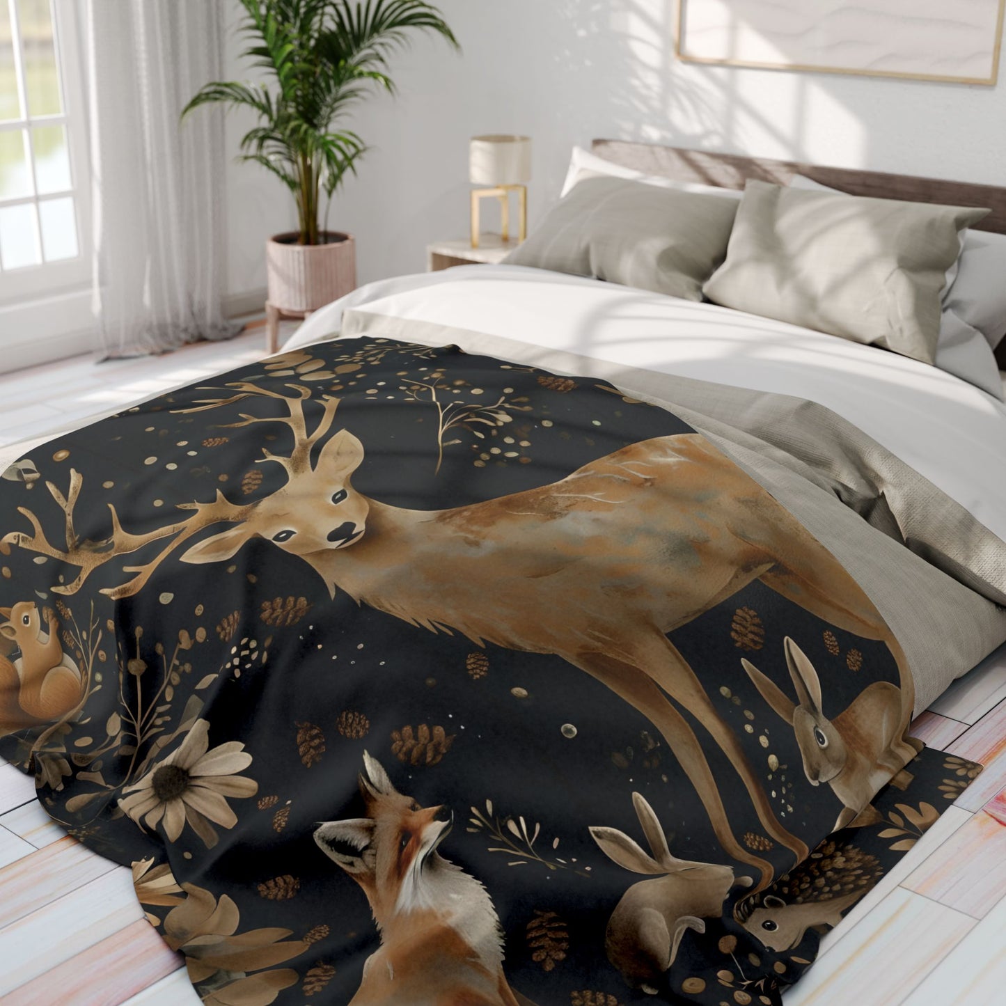 Forest Animal Throw, housewarming blanket, Artic Fleece Throw,  cozy nature home decor.