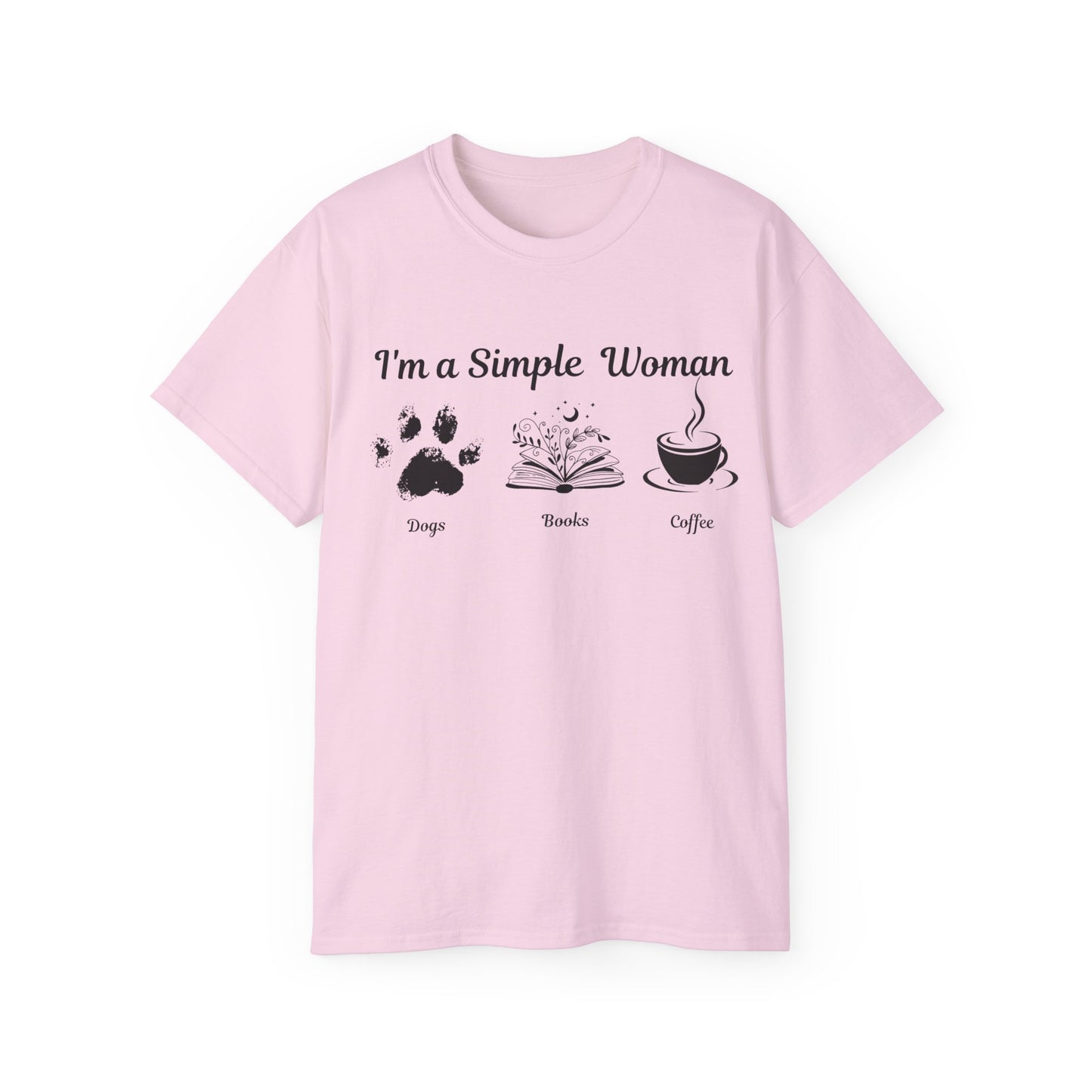 I'm a Simple Woman T Shirt, Paw Print Shirt, express your pet love and book nerd vibes whilst sipping on your caffine fix.
