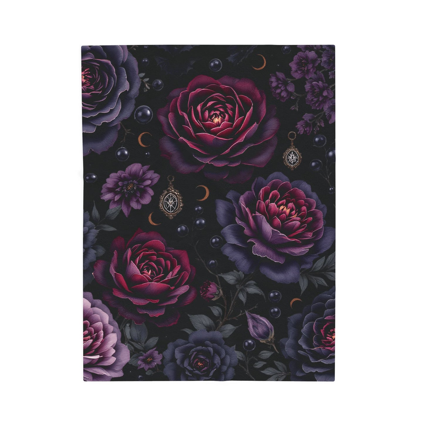 Dark Floral Throw, Velveteen Plush Gothic Blanket ,witchy home decor.