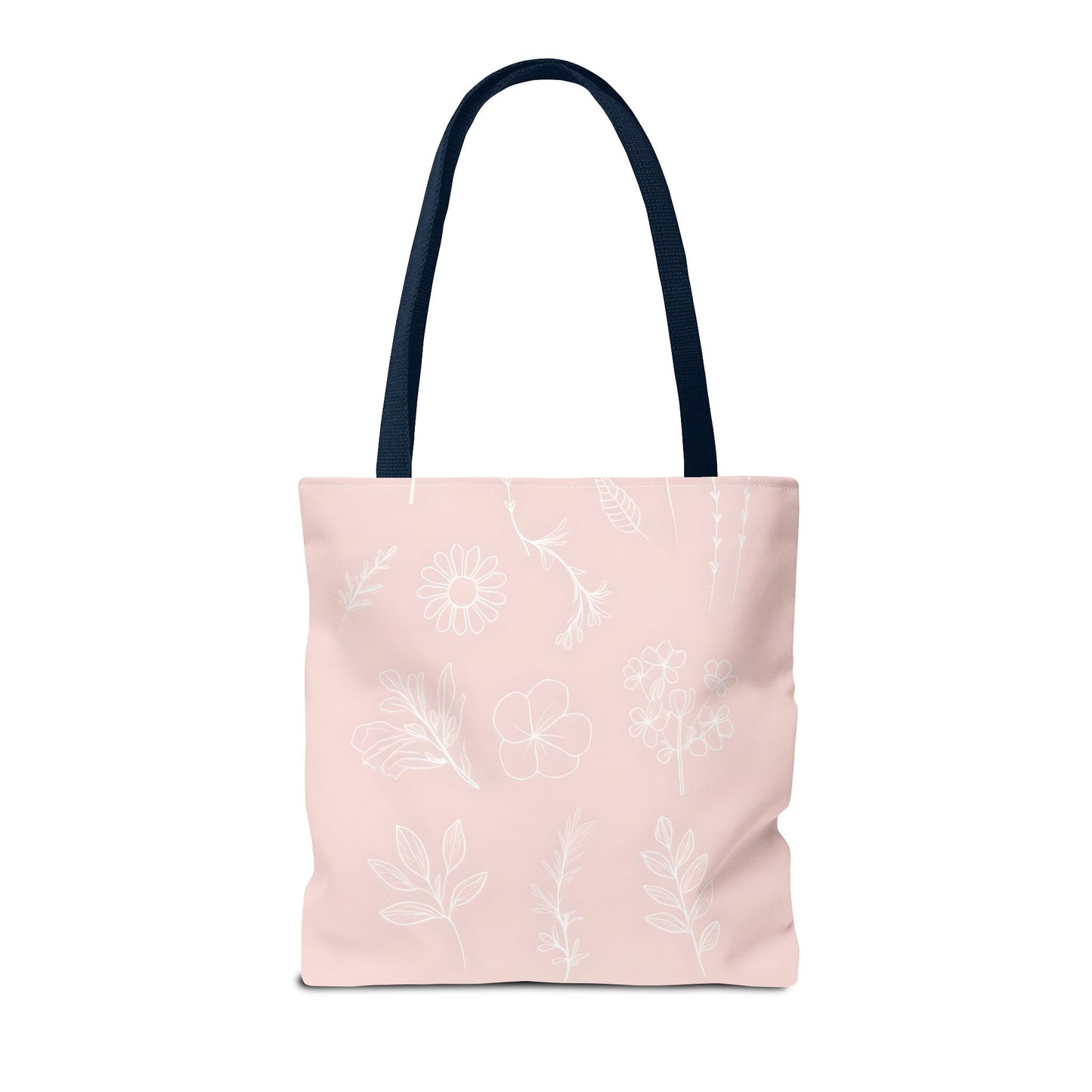 Hand drawn style flower print tote, pastel pink, Canvas shoulder bag, reusable  lunch bag.