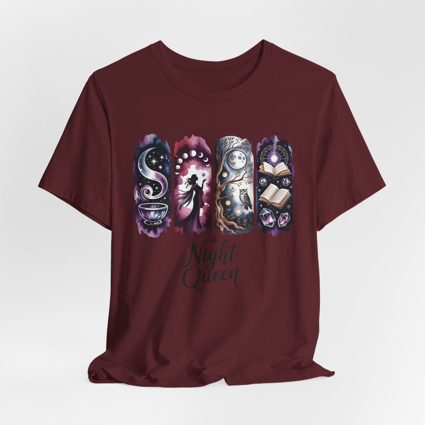 Night Queen Witchy T-Shirt | Witchy Glam Celestial Shirt | Dark Feminine Energy Tee | Moon Goddess Witchcore Graphic Top
