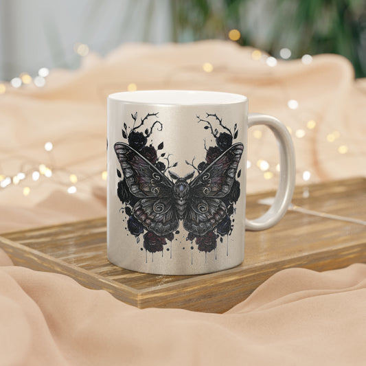 Death Moth Gothic Metallic Mug | Witchy Glam |  Unique Coffee Cup, Stylish Birthday Present