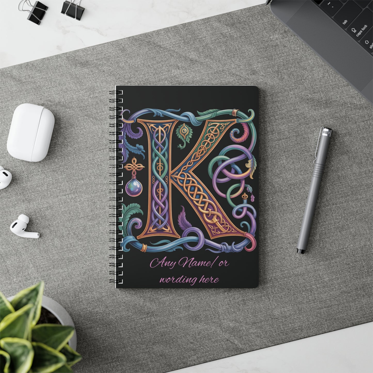 Personalized Norse Witchy Monogram A5 Notebook, Custom Journal,Monogram Notebook, Grimoire Journal, Book Of Shadows, Viking Grimoire Journal