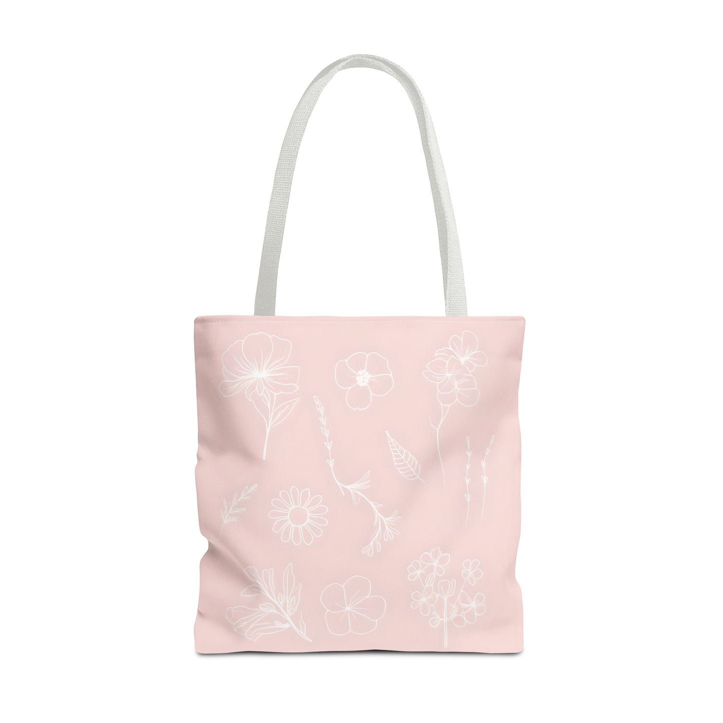 Hand drawn style flower print tote, pastel pink, Canvas shoulder bag, reusable  lunch bag.