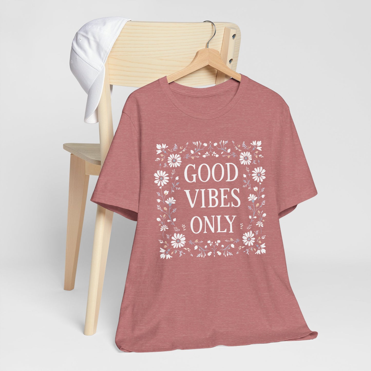Good Vibes Only Cotton floral design tee, Self Care Gift, Mindfulness Shirt, festival fashion
