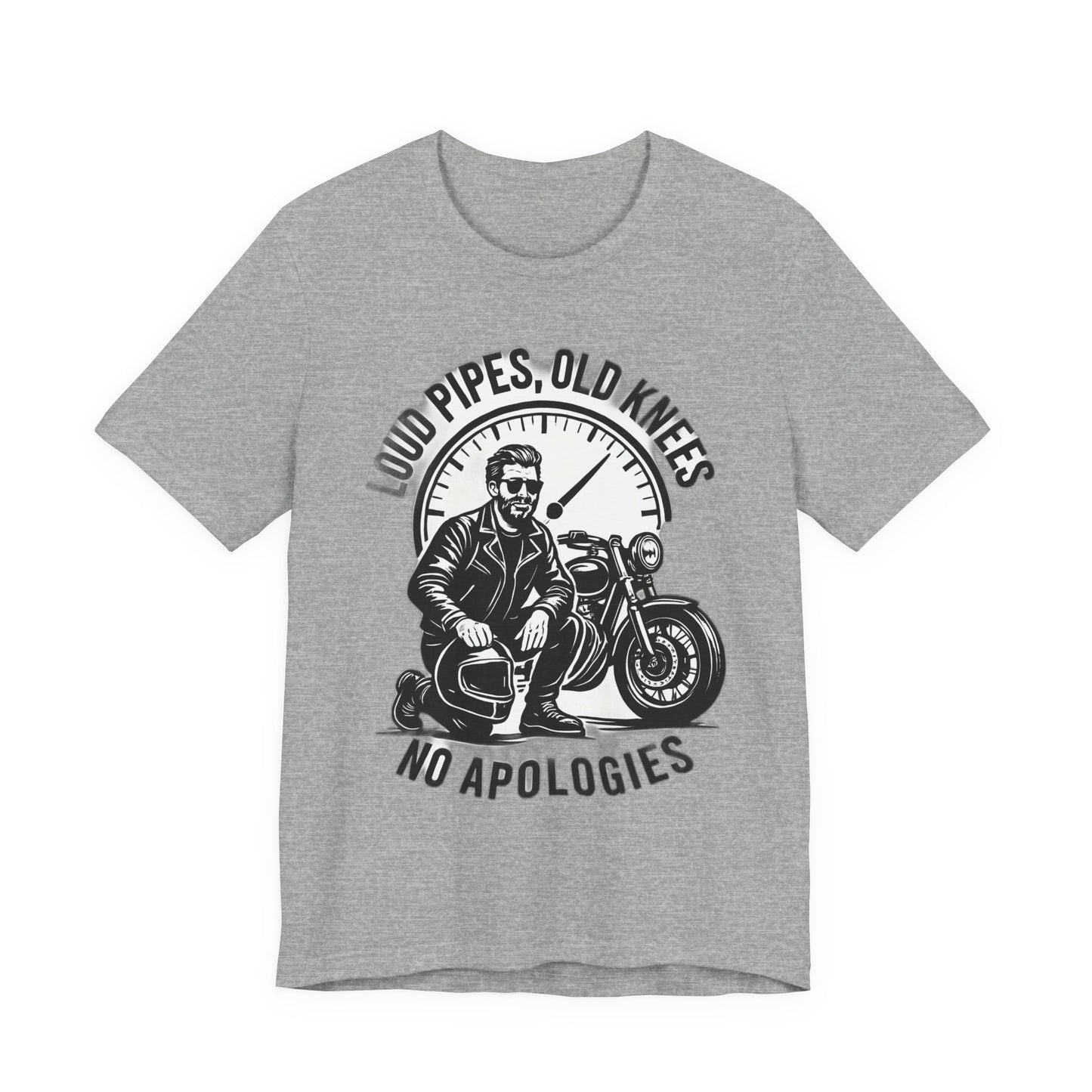 Loud Pipes No Apologies Biker Tee, This funny biker shirt encapsulates the essence of true biker fashion with its bold design and vintage motorbike vibe.