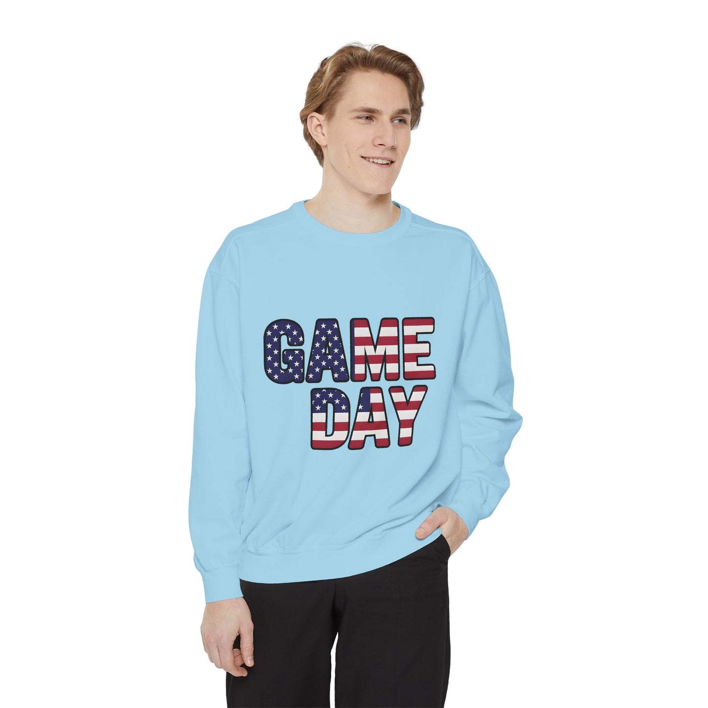 Game Day Comfort Colors sweatshirt, patriotic sweater, sports apparel.