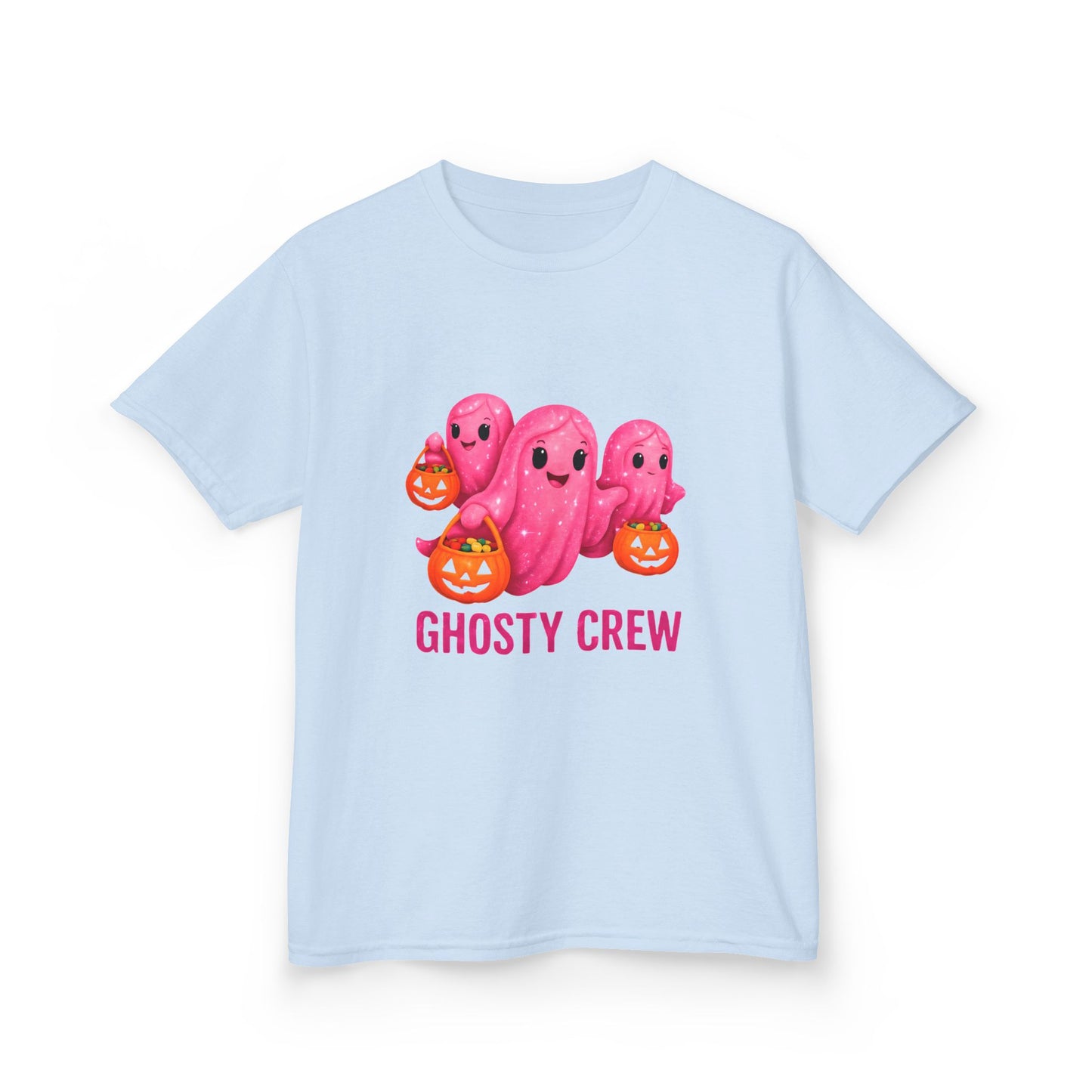 Pink Ghosty Tee Kids Heavy Cotton™ Tee, Be part of the ghosty crew and embrace the Halloween vibe with this playful design