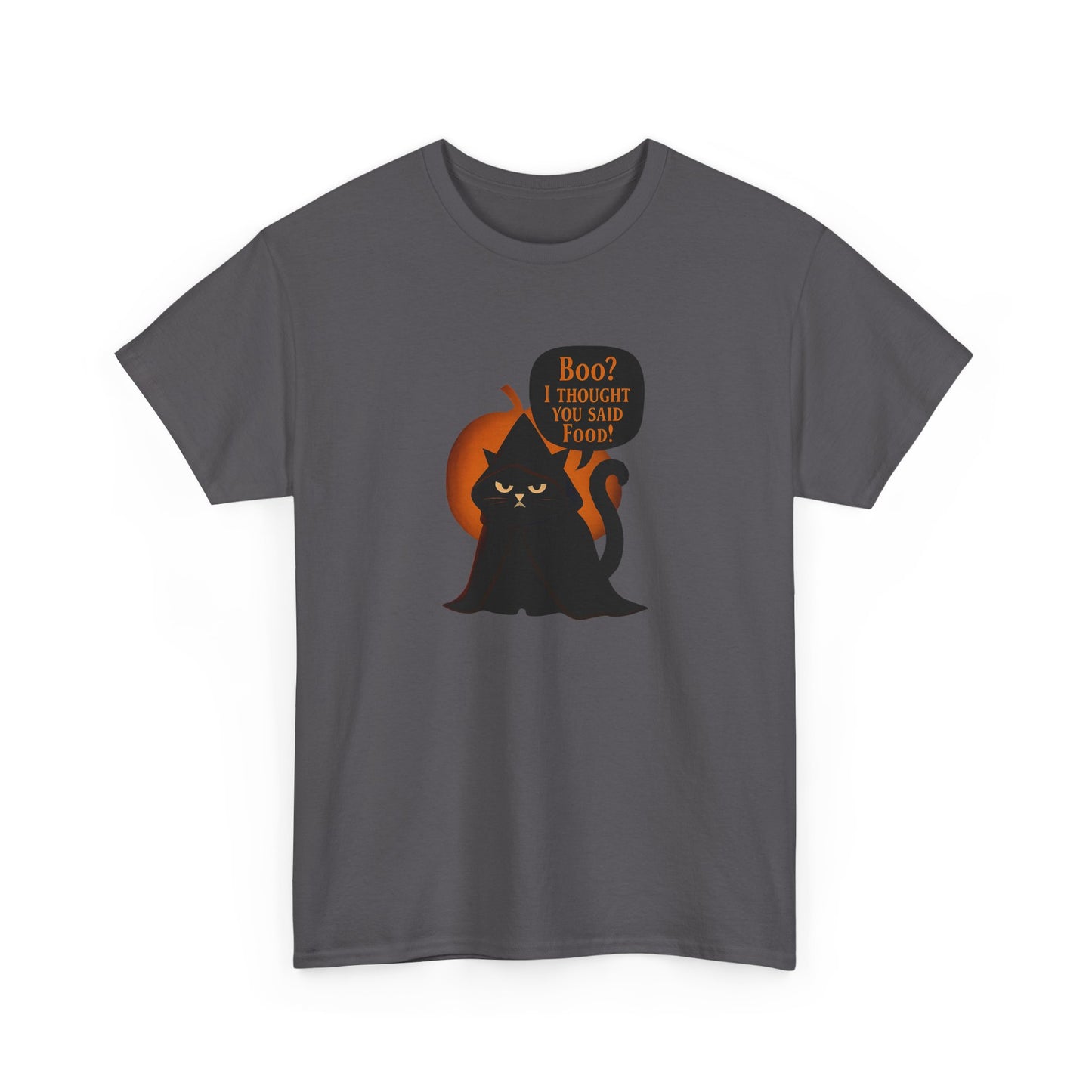 Boo? I Thought U Said Food Halloween T-Shirt, The funny fat cat illustration captures the heart of all who adore their feline friends, especially those who can't resist a chuckle over cat food antics.