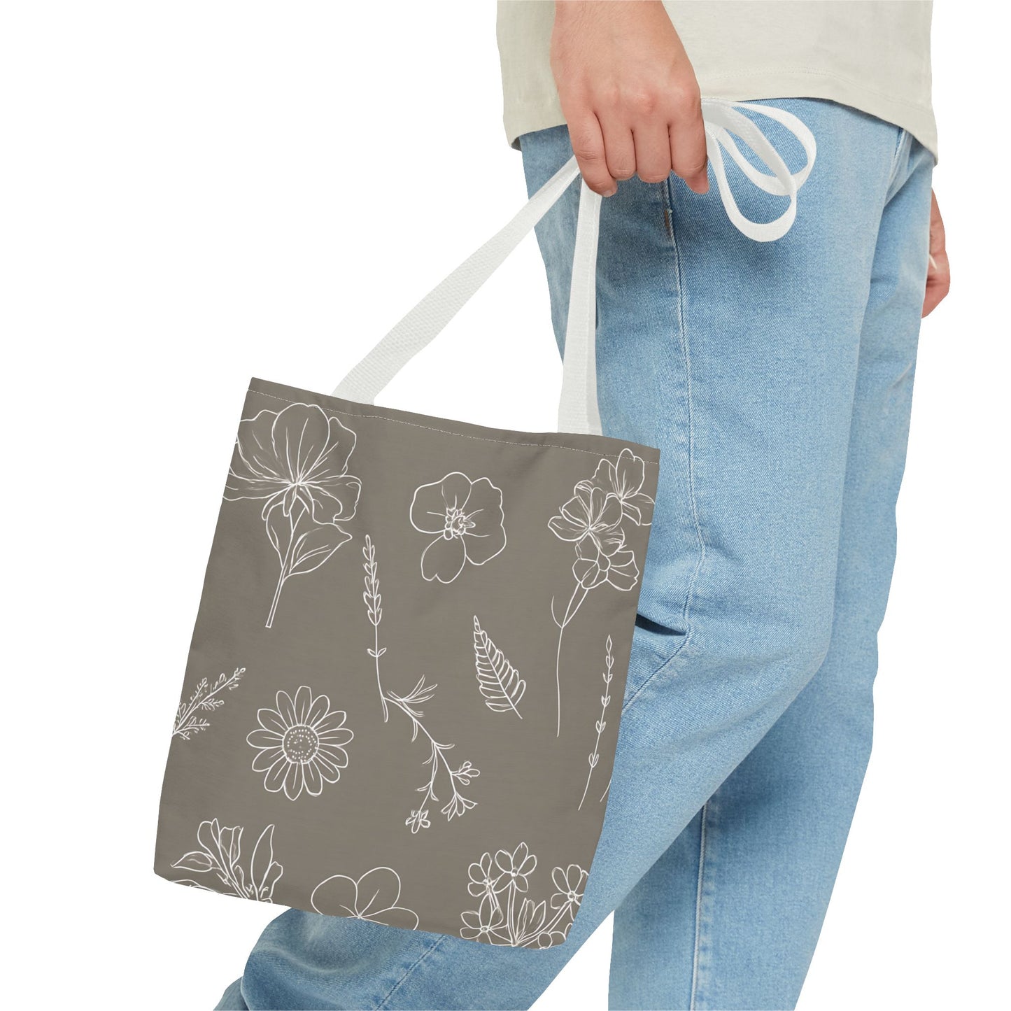 Floral Tote Bag, hand drawn vintage flowers