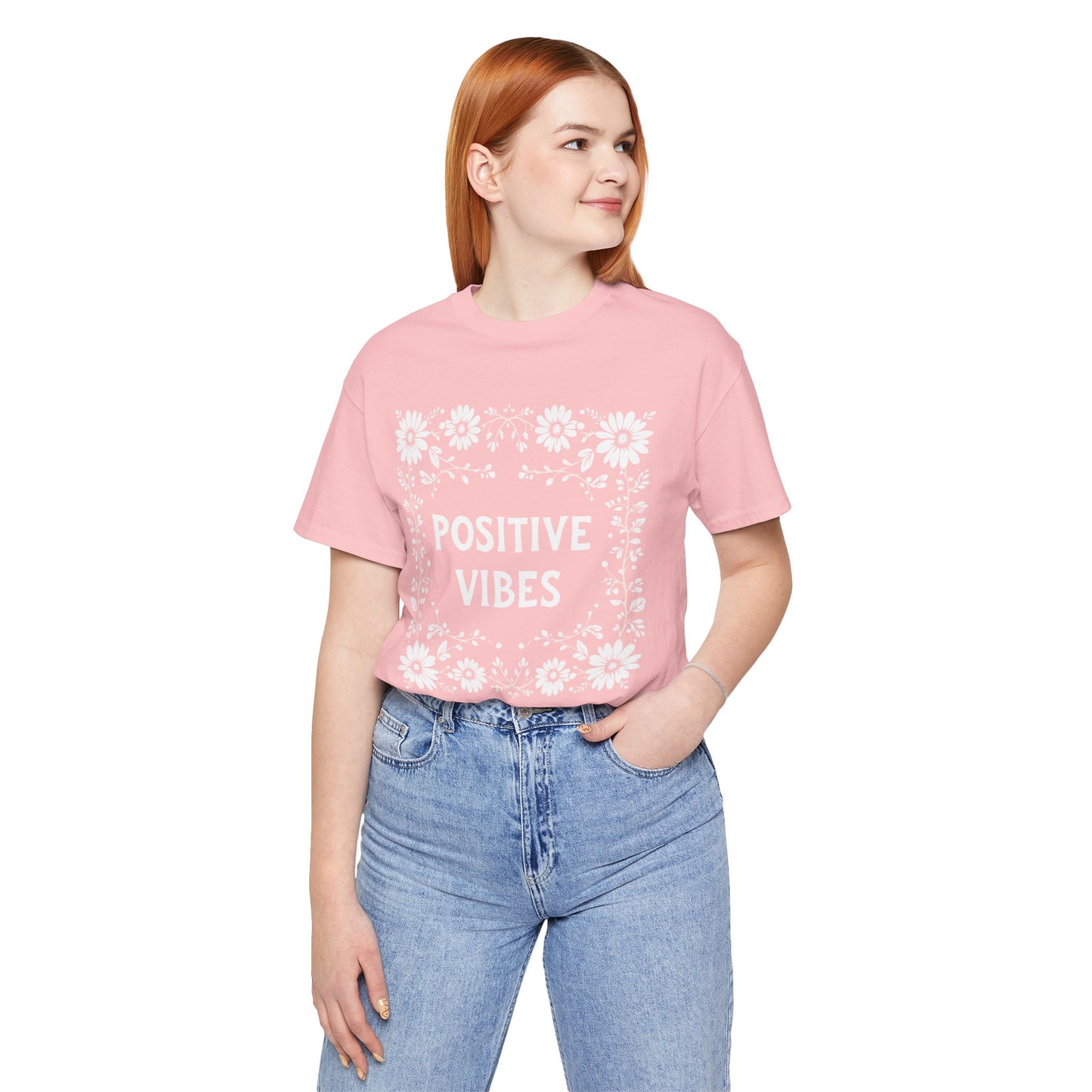 Positive Vibes Shirt, Cotton floral design tee, Self Care Gift, good vibes t, festival fashion