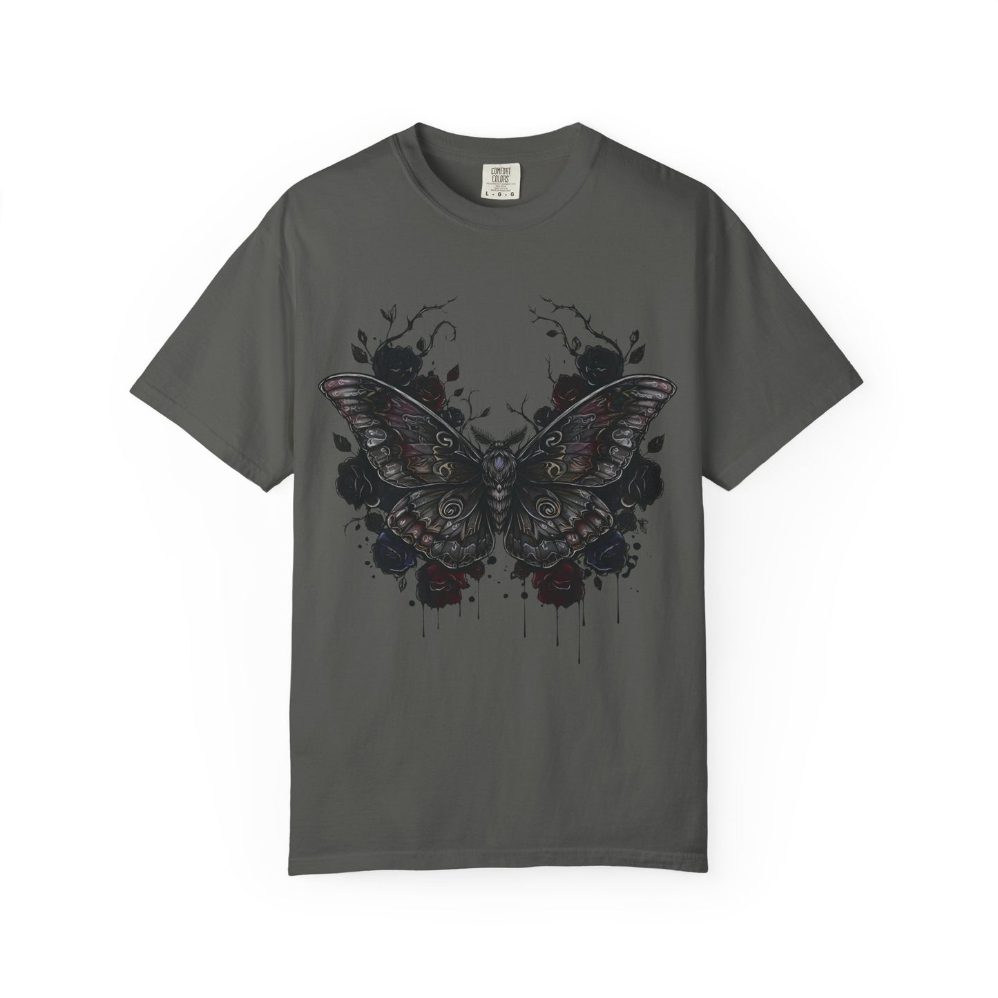 Death Moth Gothic Apparel | Dark Aesthetic Comfort Colours Tee | Alternative Goth T-Shirt