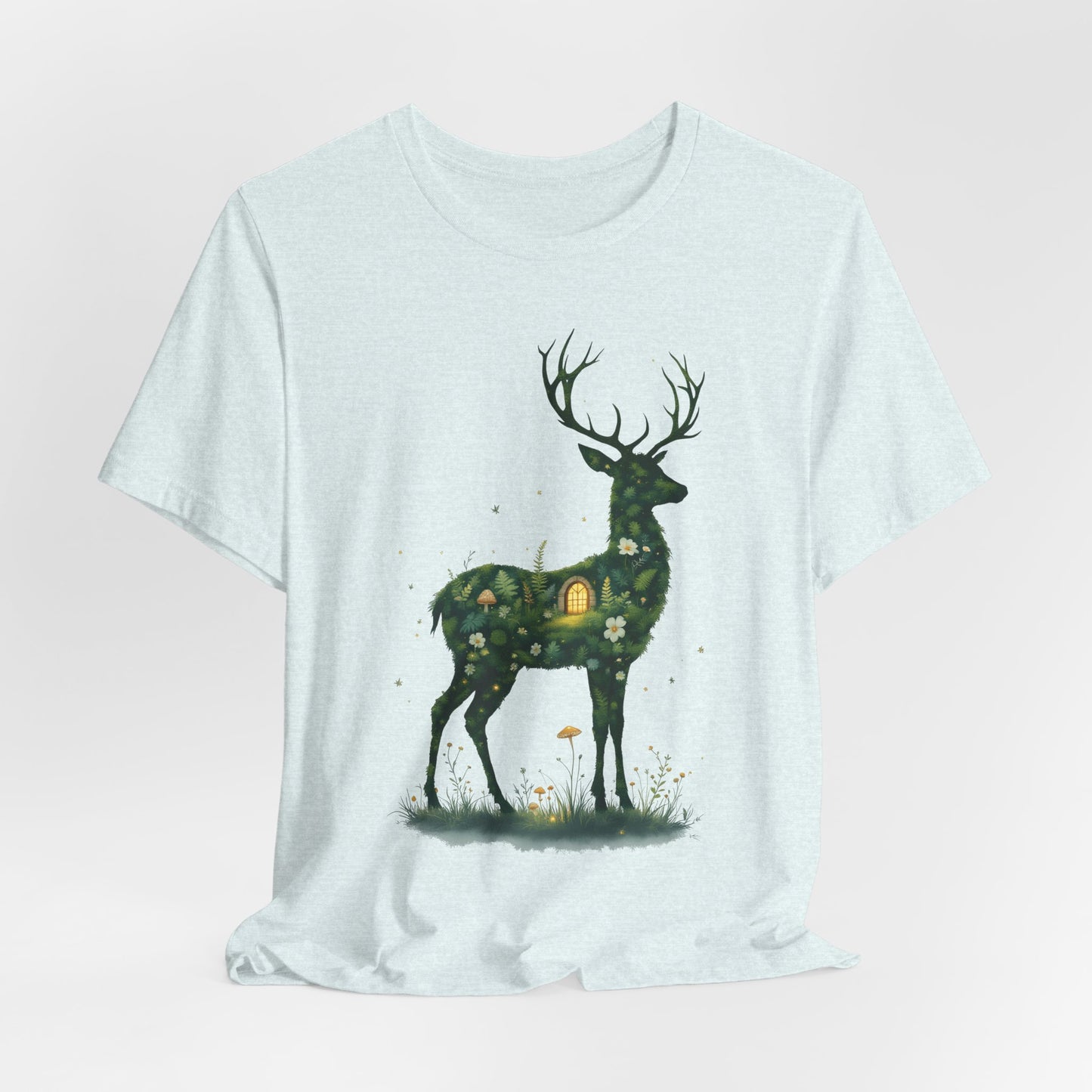 Moss Deer Silhouette Shirt, Forestcore Tee, Botanical Nature Animal Print, Woodland Gift