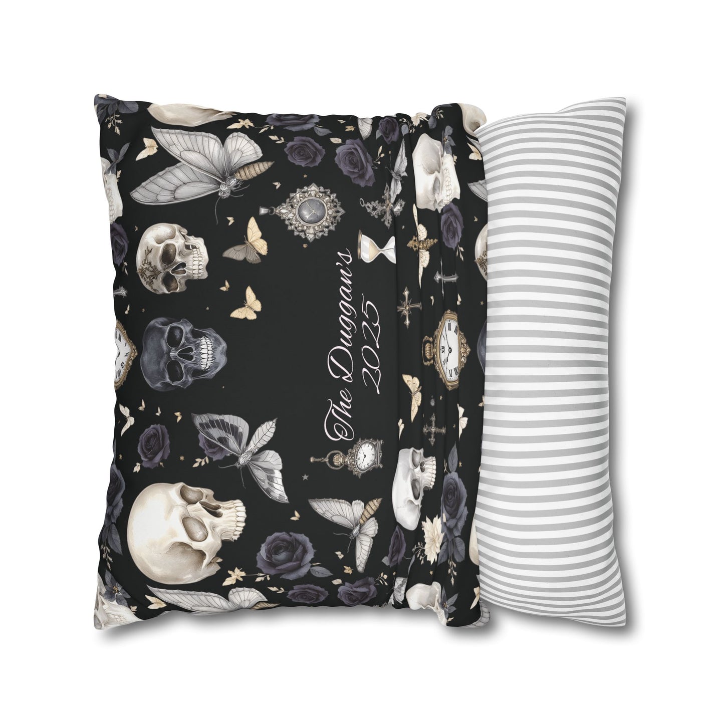 Gothic Skull Floral Pattern Square Pillowcase | gothic throw pillow, personalized whimsigoth decor