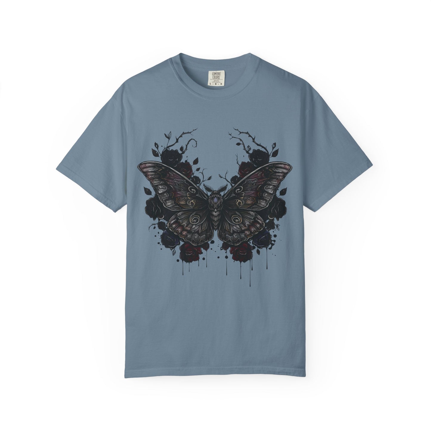 Death Moth Gothic Apparel | Dark Aesthetic Comfort Colours Tee | Alternative Goth T-Shirt