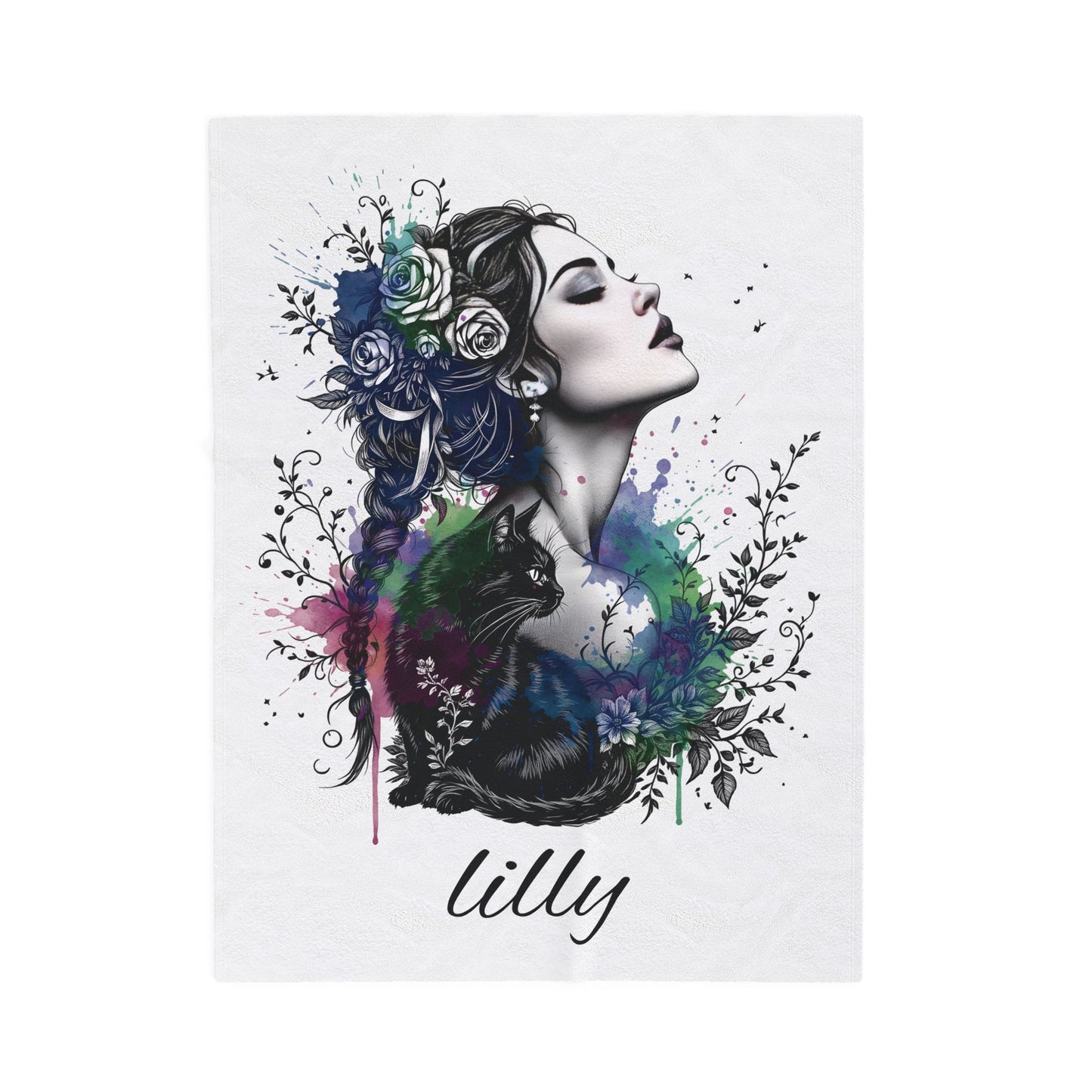 Personalized throw, dark academia cat blanket, witchy decor couch blanket gift.