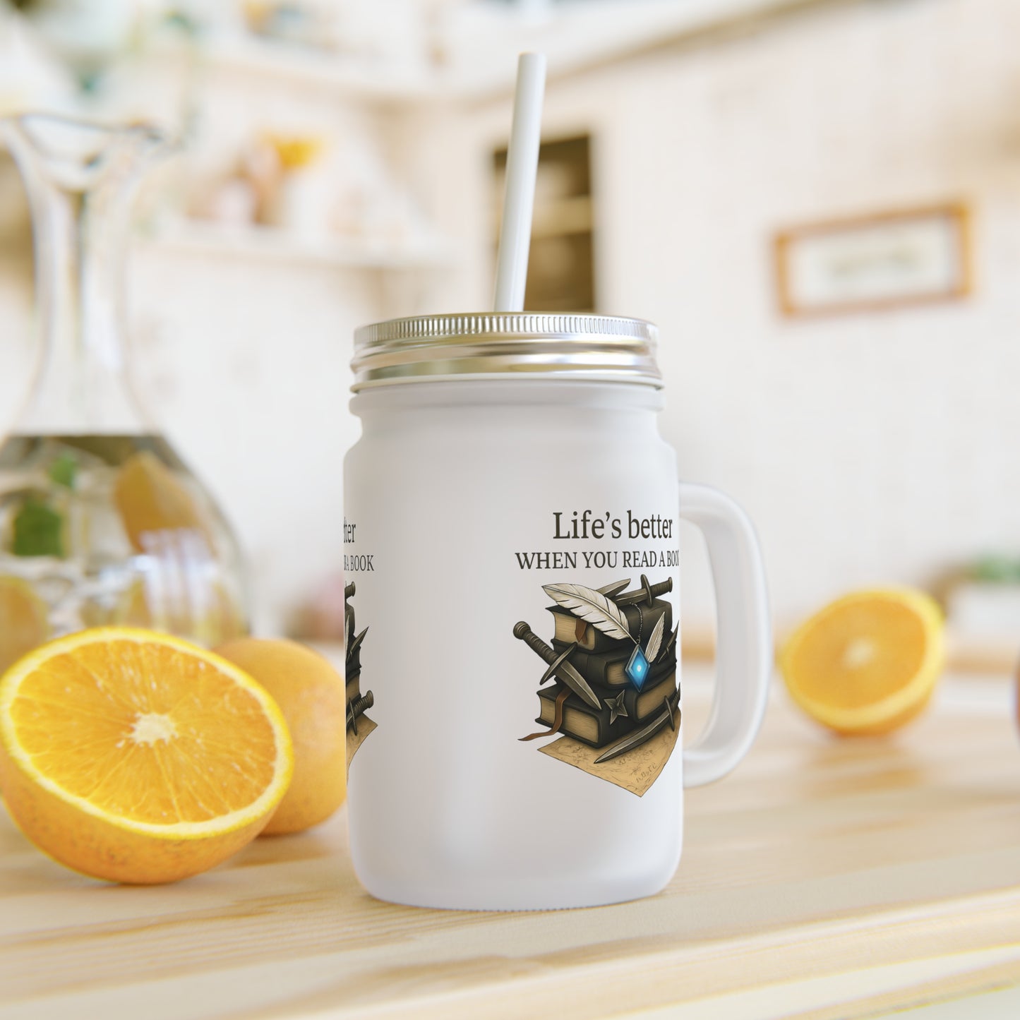Book Lovers Mason Jar with Straw, Frosted Glass Cup, Eco Friendly Mug, Bookish Aesthetic, Booktok Merch, Bibliophile Gift, Book Club Gift