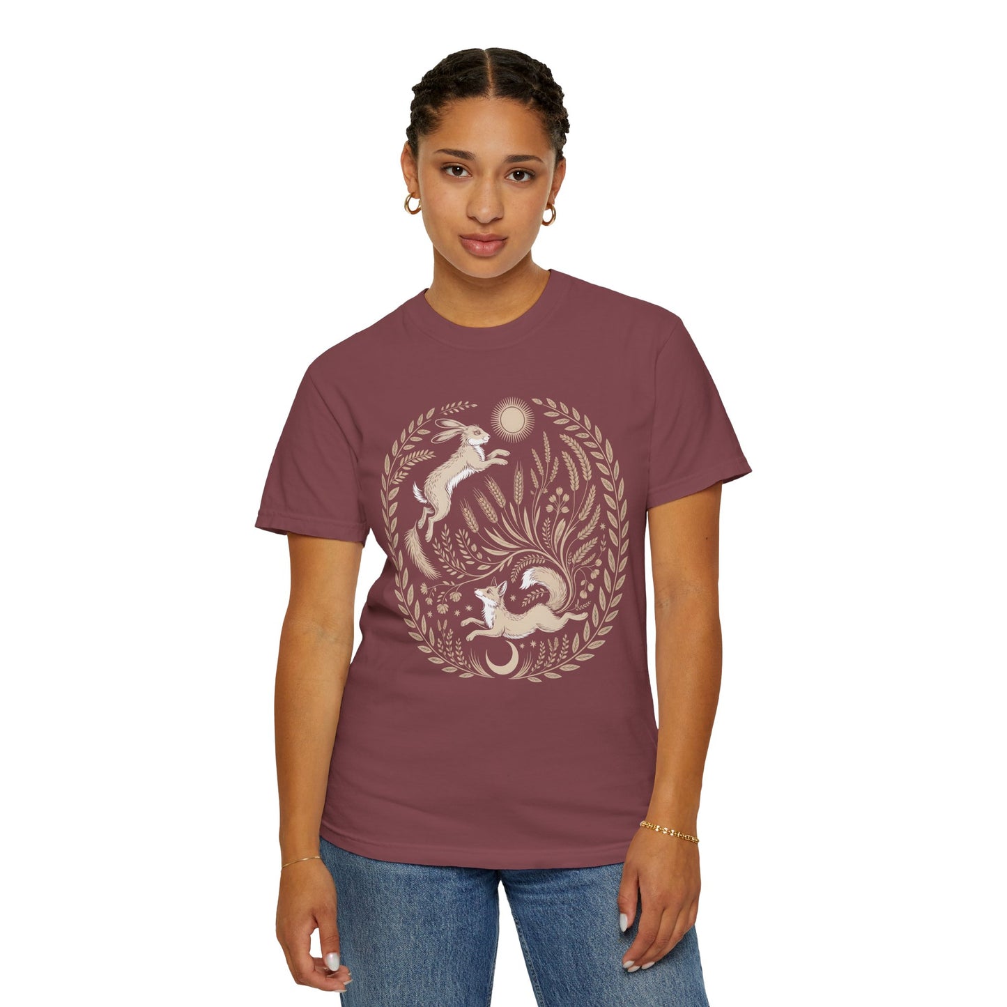Fox moon t shirt, Witchy Forestcore Tee, Mystical Animal Graphic Shirt, Dark Academia
