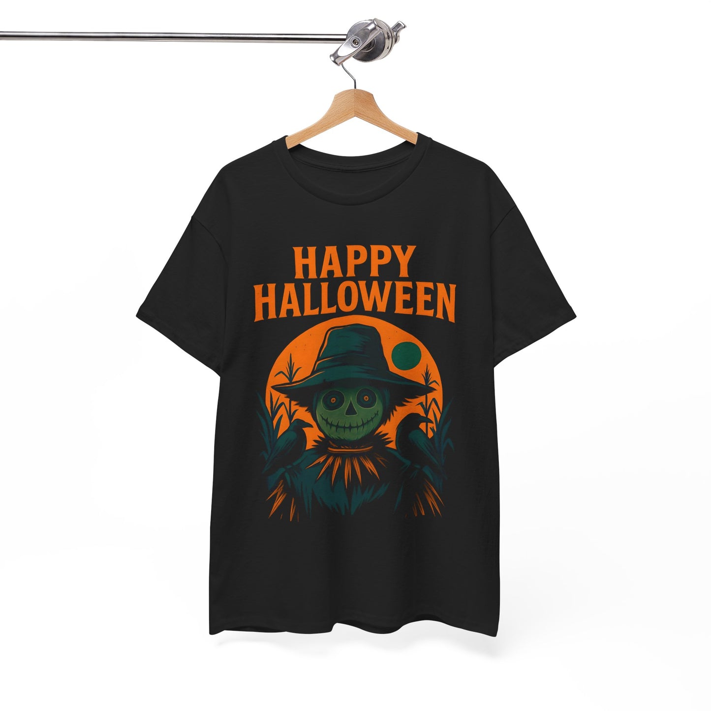 Halloween Scarecrow Tee, With its eye-catching Halloween design featuring a spooky scarecrow, this shirt brings a fun, festive vibe to your wardrobe.