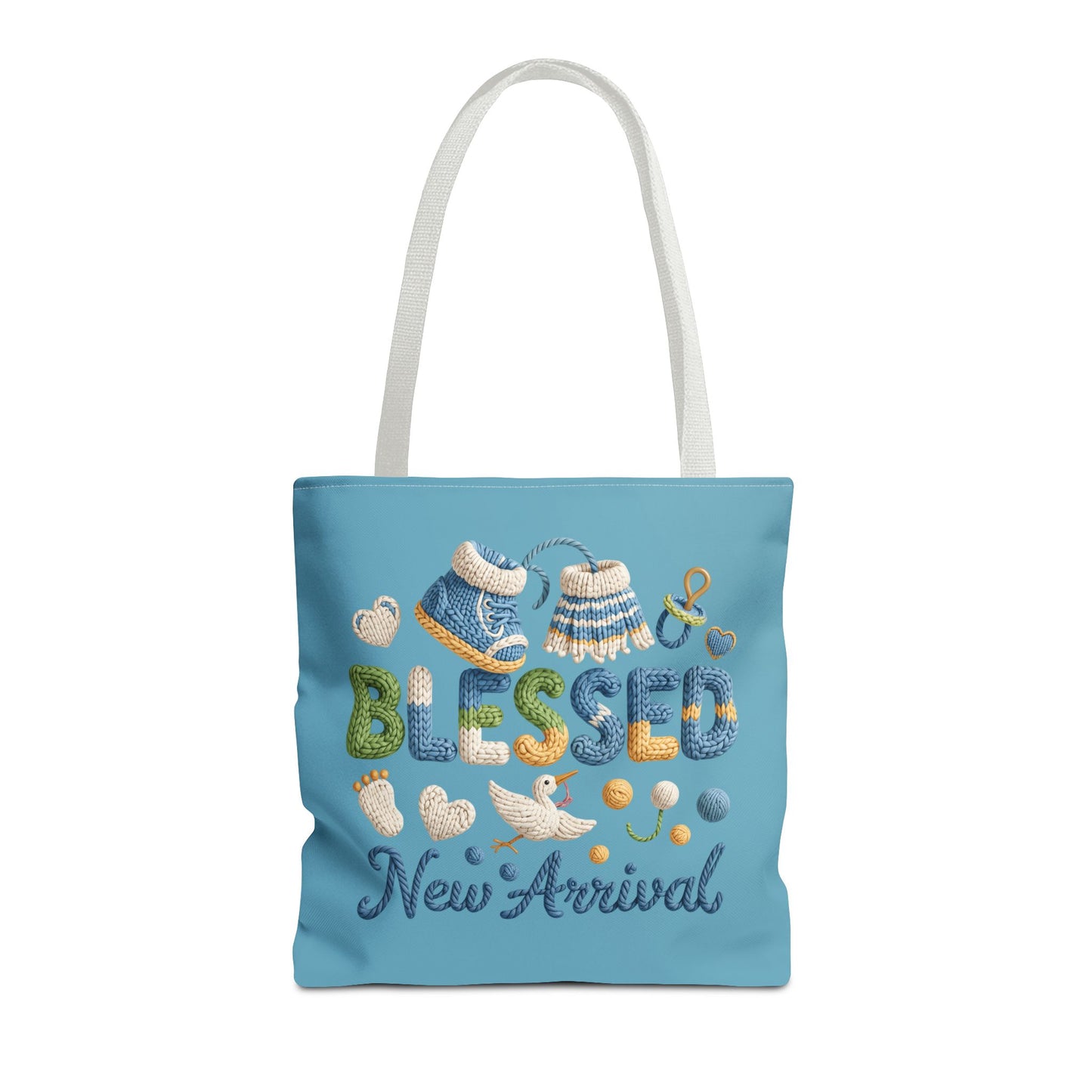 Baby shower tote, diaper bag, Polyester, knit style lettering design