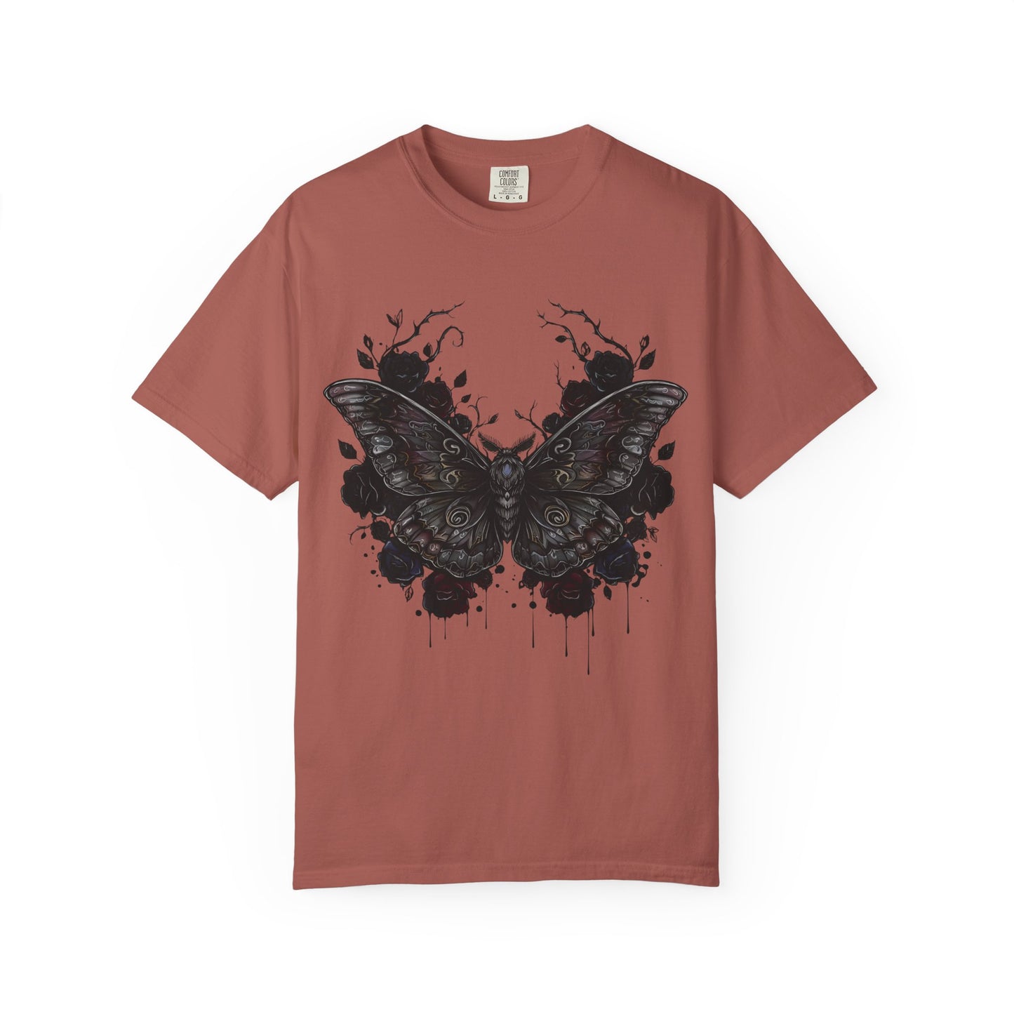 Death Moth Gothic Apparel | Dark Aesthetic Comfort Colours Tee | Alternative Goth T-Shirt