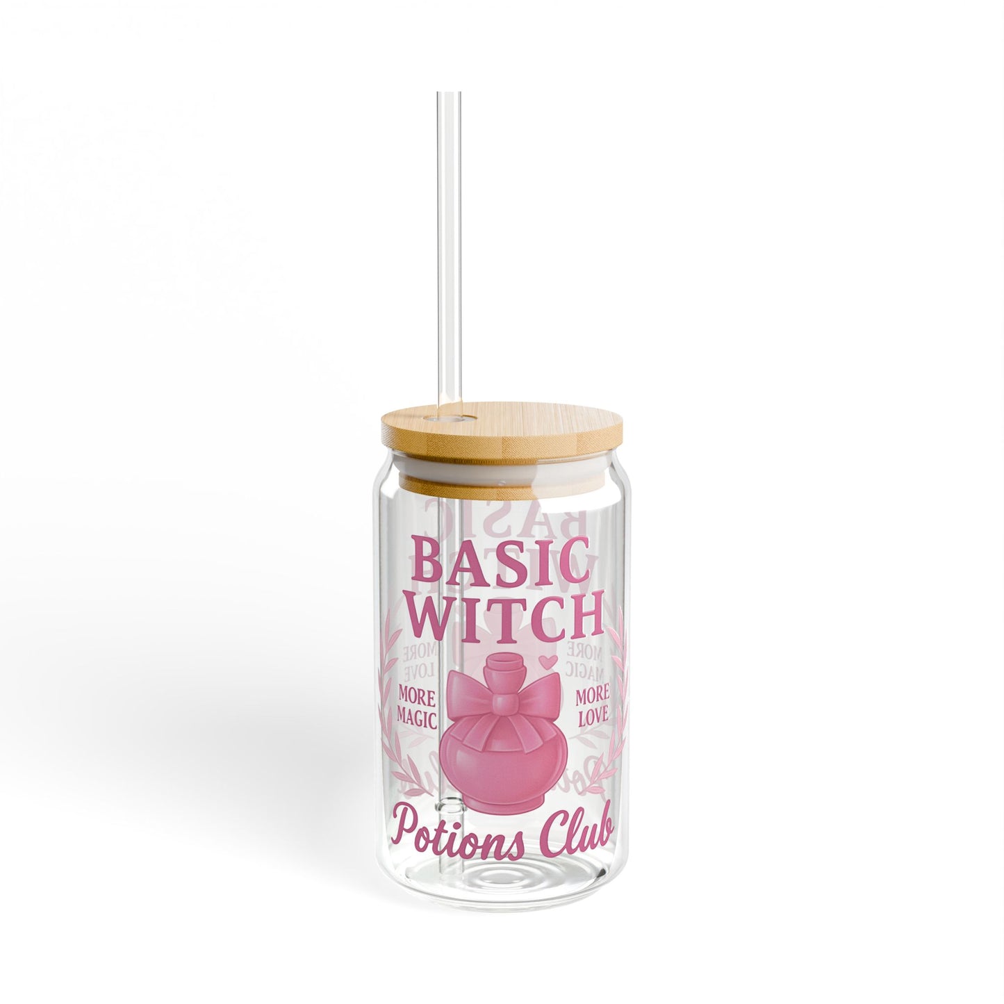 Basic Witch Potions Club Glass Can | Witchy Glam Tumbler with Lid & Straw | Cute Witch Aesthetic Cup | Eco-Friendly