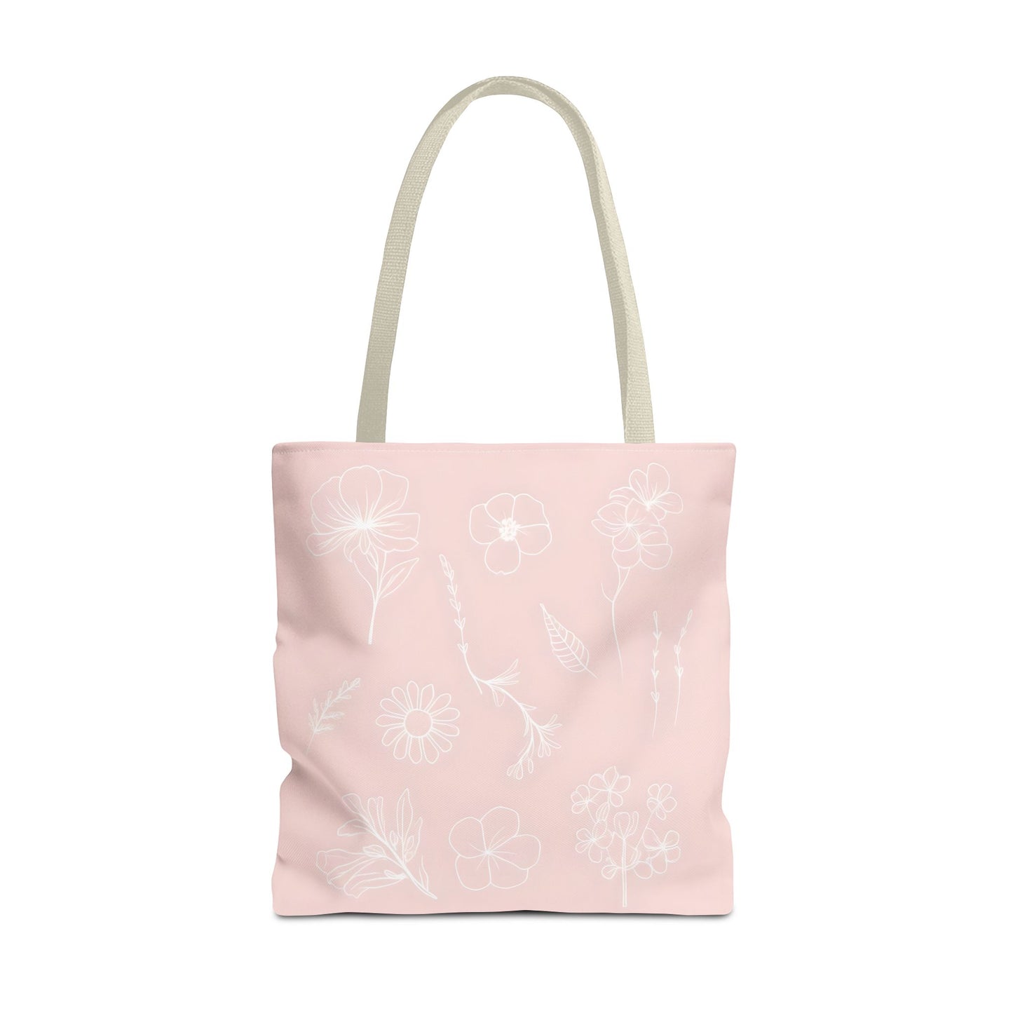 Hand drawn style flower print tote, pastel pink, Canvas shoulder bag, reusable  lunch bag.