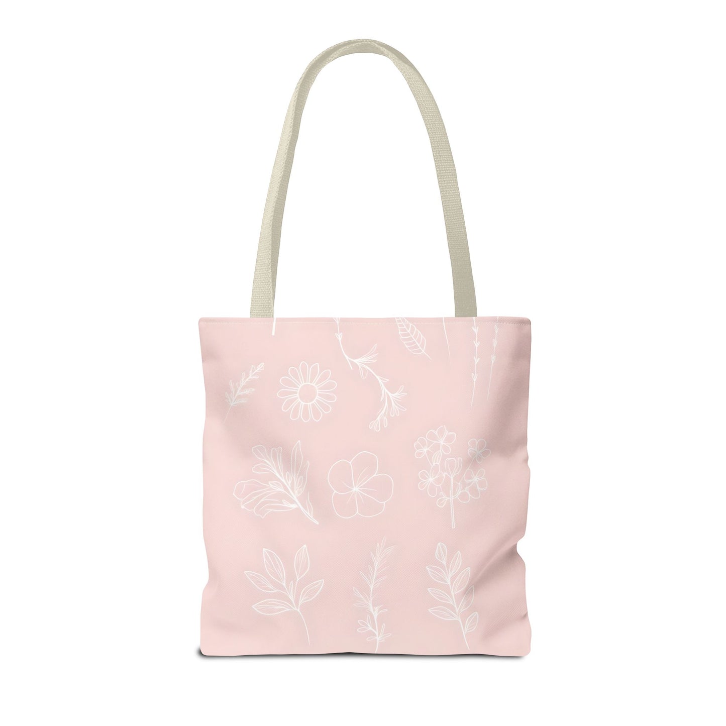 Hand drawn style flower print tote, pastel pink, Canvas shoulder bag, reusable  lunch bag.