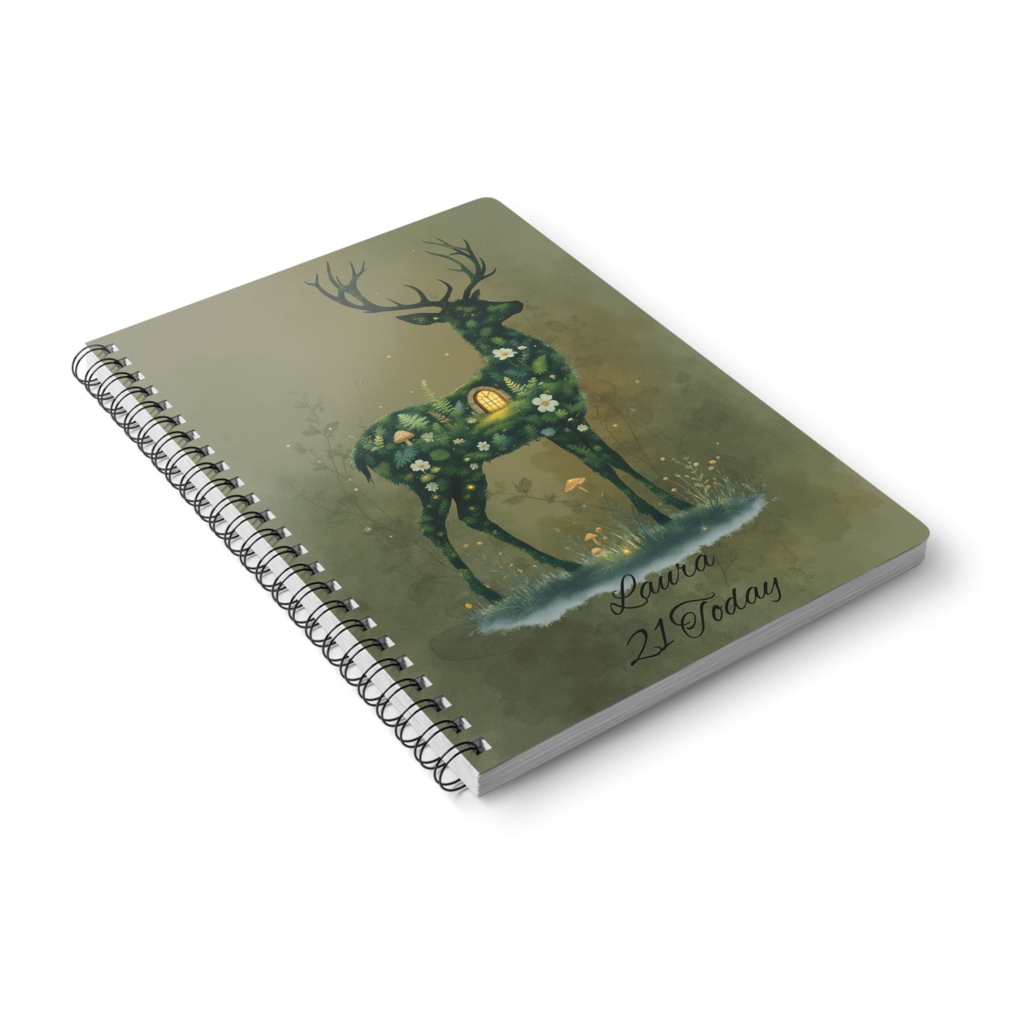 Personalised Moss Deer Notebook A5, Wire-bound Forestcore Journal.