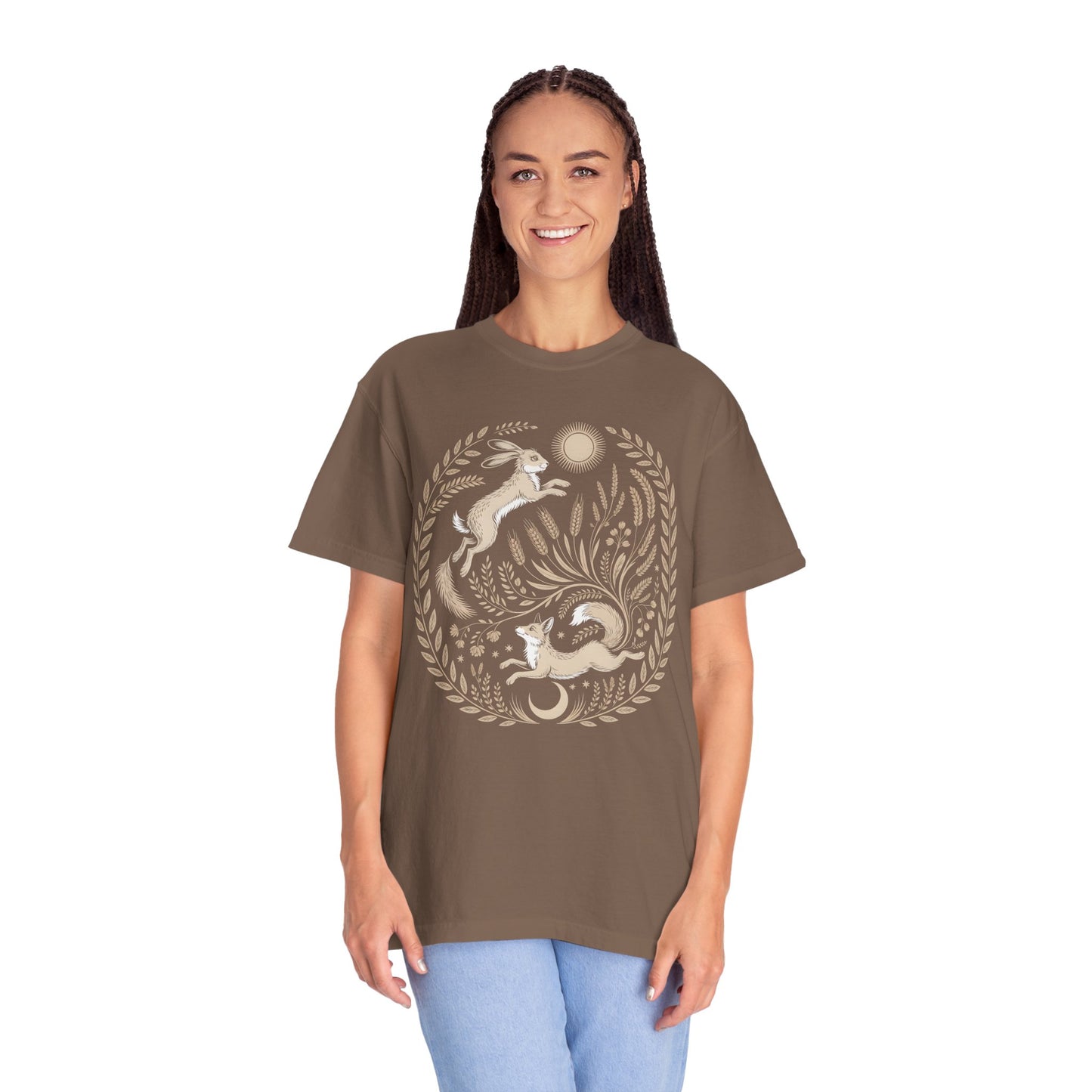 Fox moon t shirt, Witchy Forestcore Tee, Mystical Animal Graphic Shirt, Dark Academia