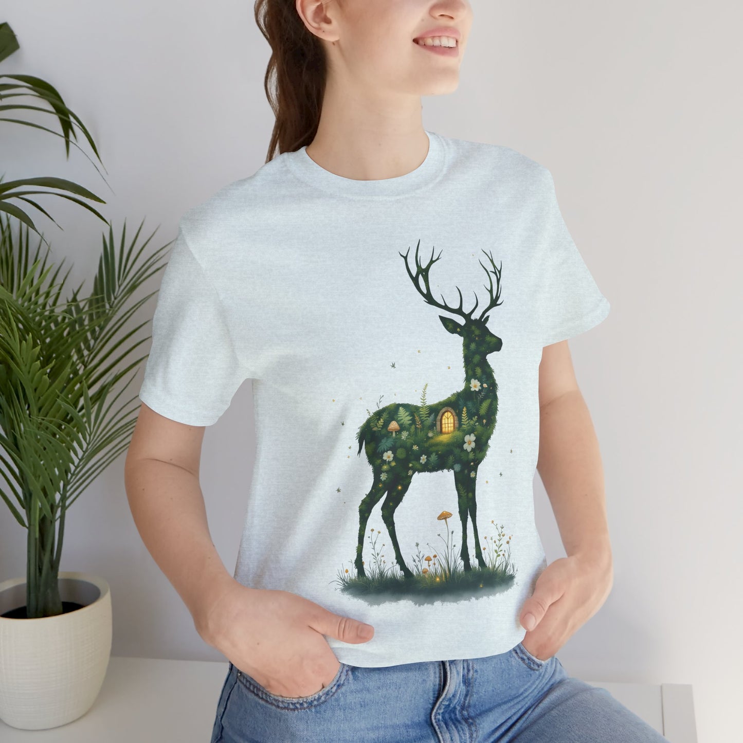 Moss Deer Silhouette Shirt, Forestcore Tee, Botanical Nature Animal Print, Woodland Gift