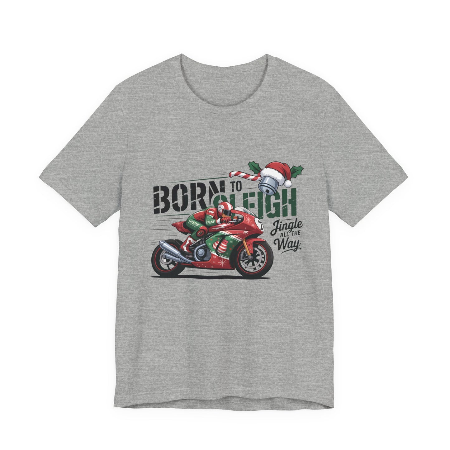 Jingle Bells Biker T-shirt, Motorcycle Shirt,  this motorcycle shirt captures the spirit of the season and the open road. Perfect as a biker christmas gift.
