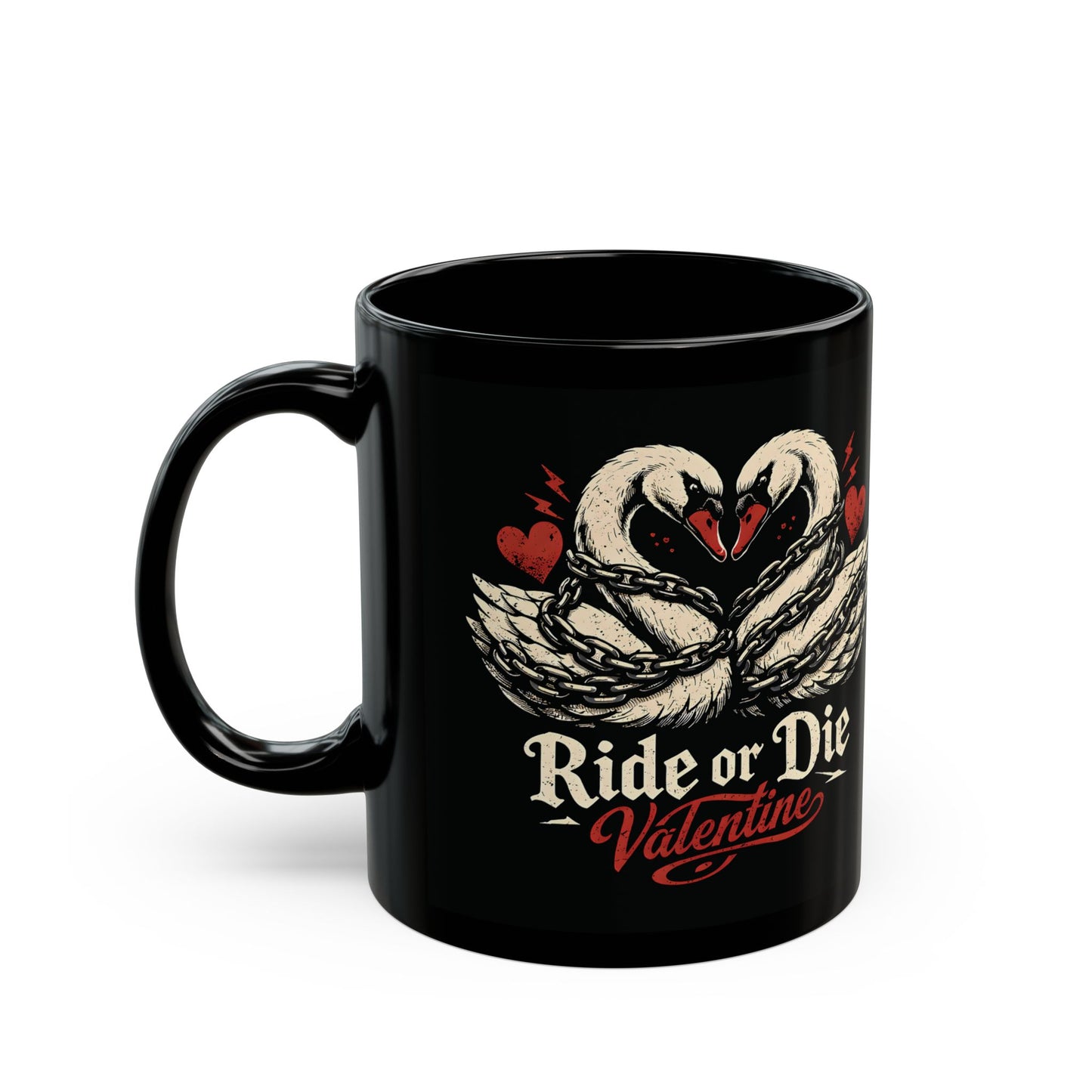 Ride or Die Valentine Mug | Swans Heart Illustration