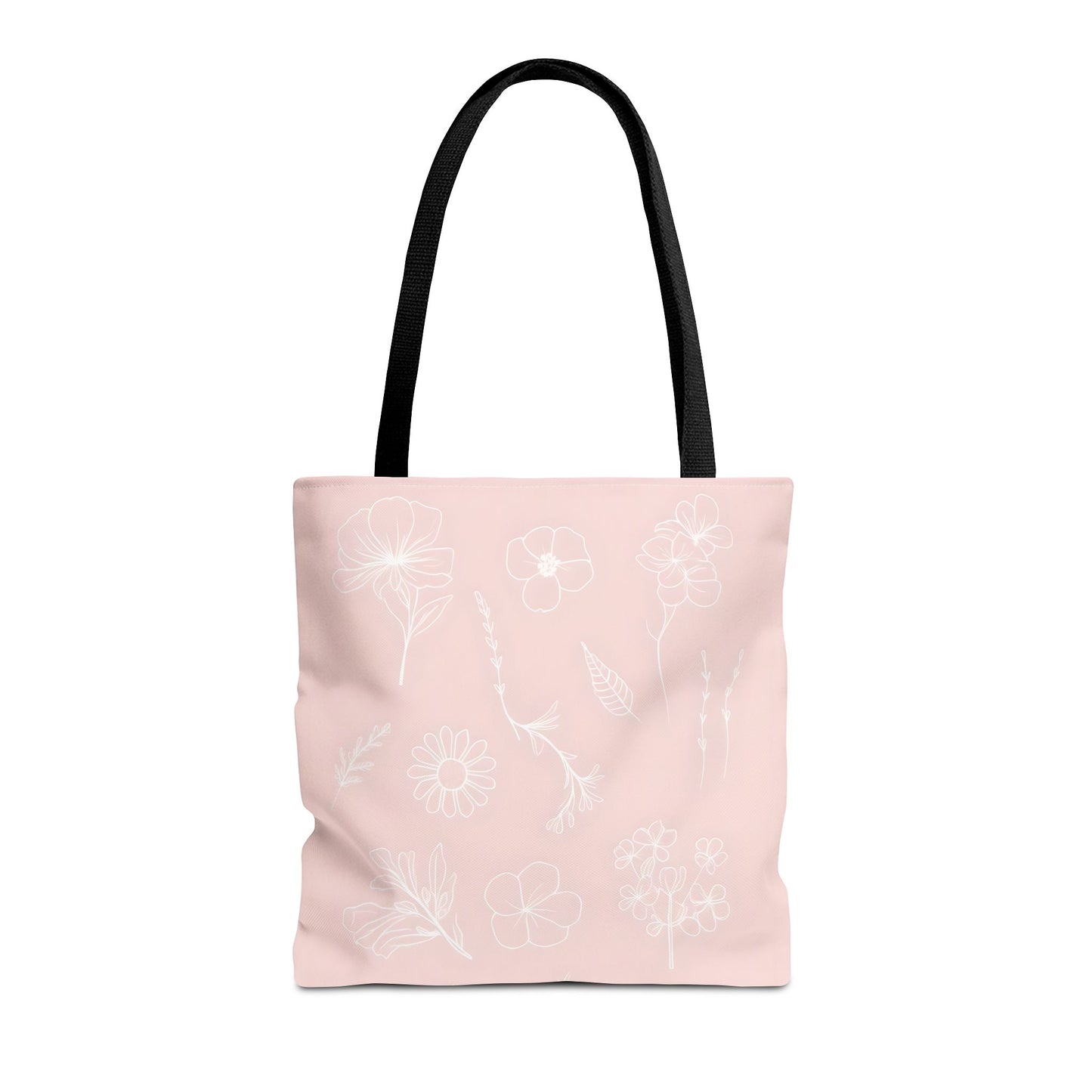 Hand drawn style flower print tote, pastel pink, Canvas shoulder bag, reusable  lunch bag.