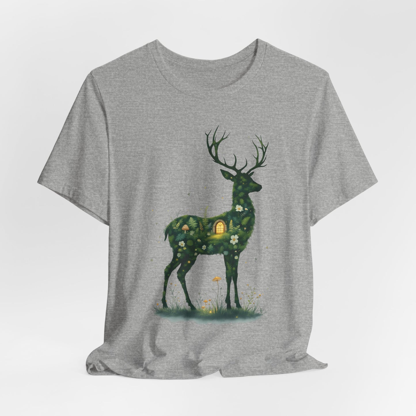 Moss Deer Silhouette Shirt, Forestcore Tee, Botanical Nature Animal Print, Woodland Gift