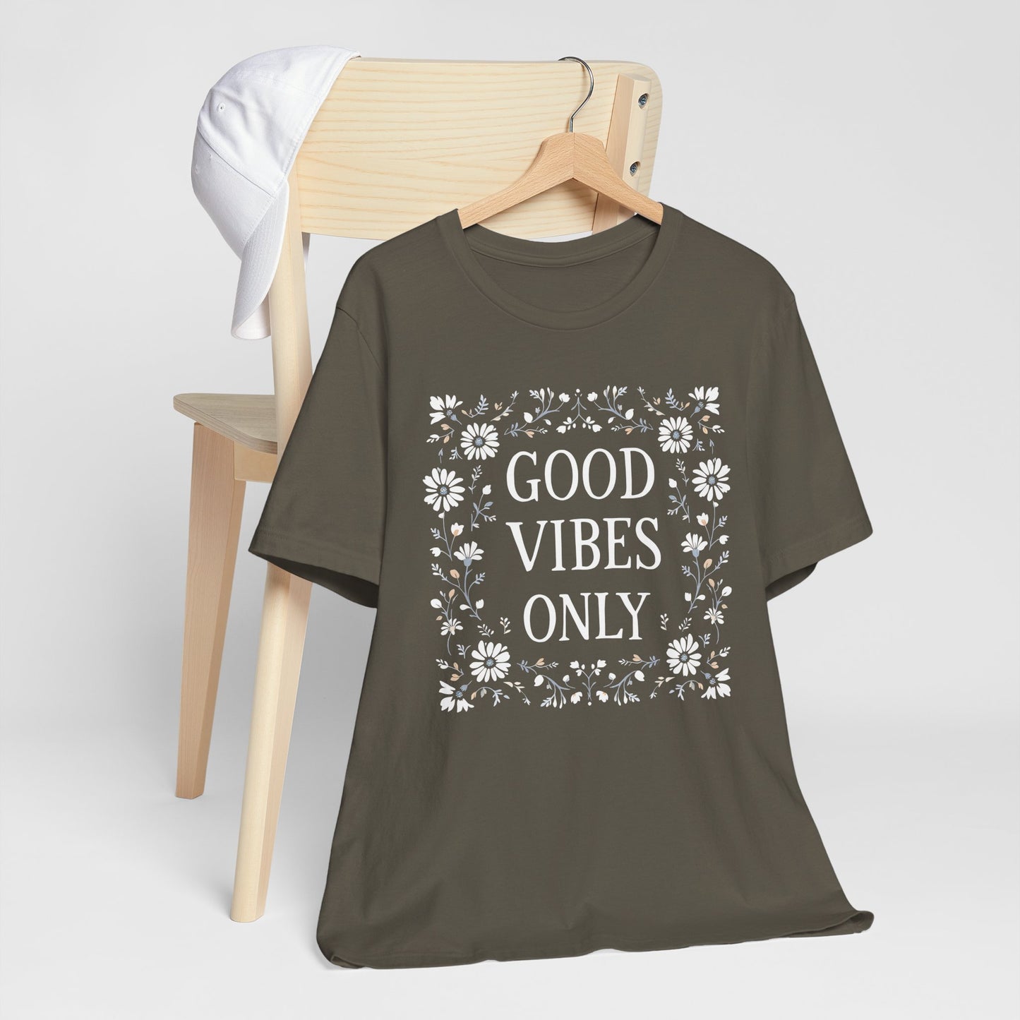 Good Vibes Only Cotton floral design tee, Self Care Gift, Mindfulness Shirt, festival fashion