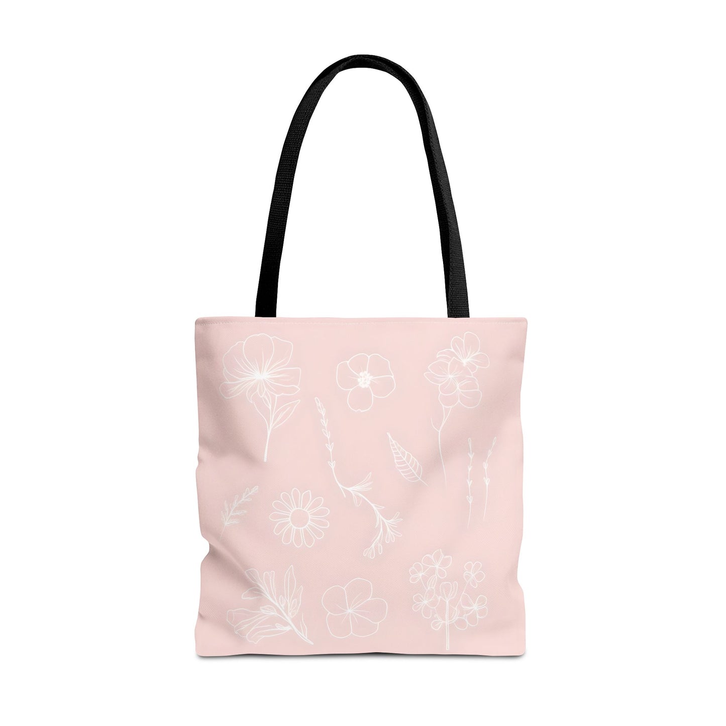 Hand drawn style flower print tote, pastel pink, Canvas shoulder bag, reusable  lunch bag.