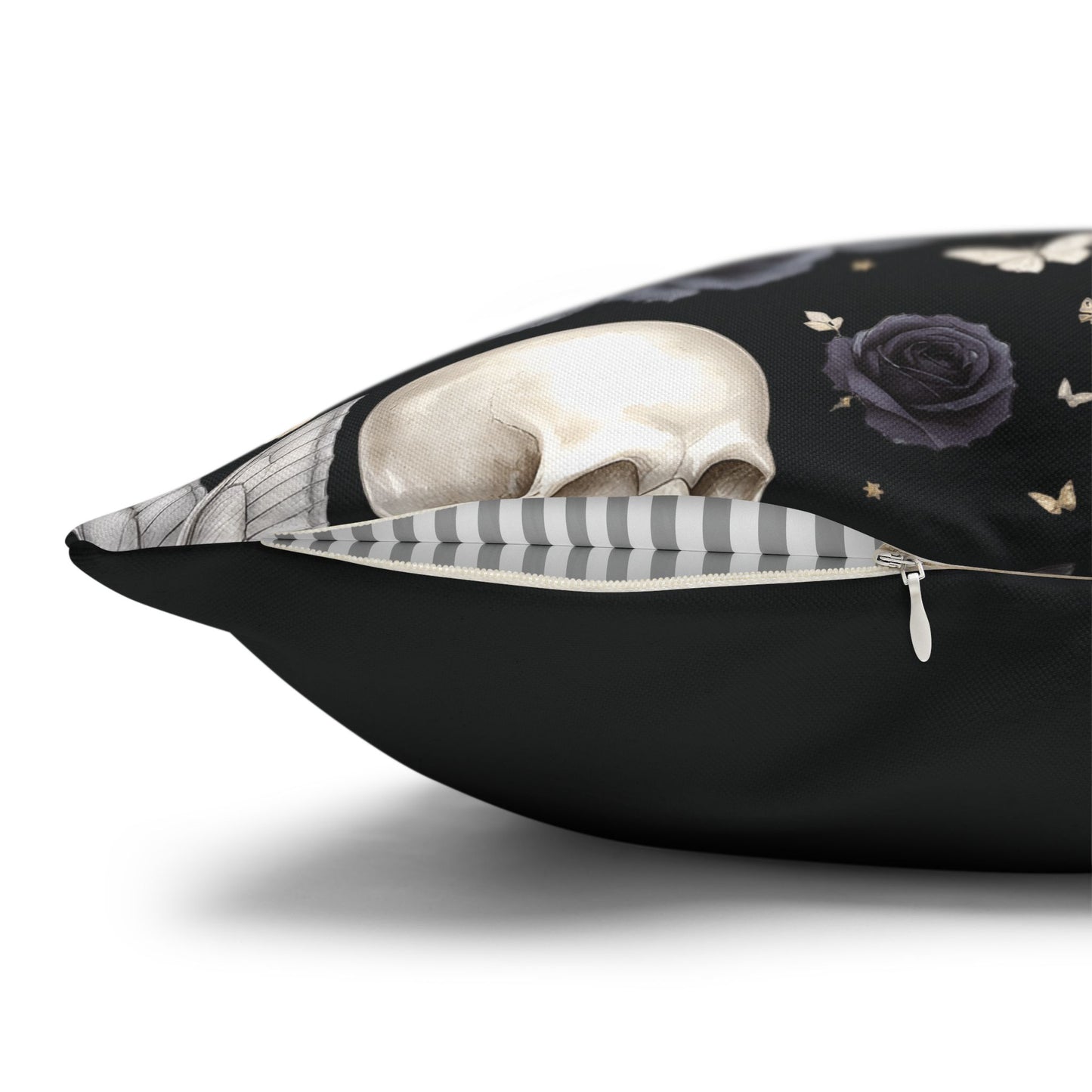 Gothic Skull Floral Pattern Square Pillowcase | gothic throw pillow, personalized whimsigoth decor