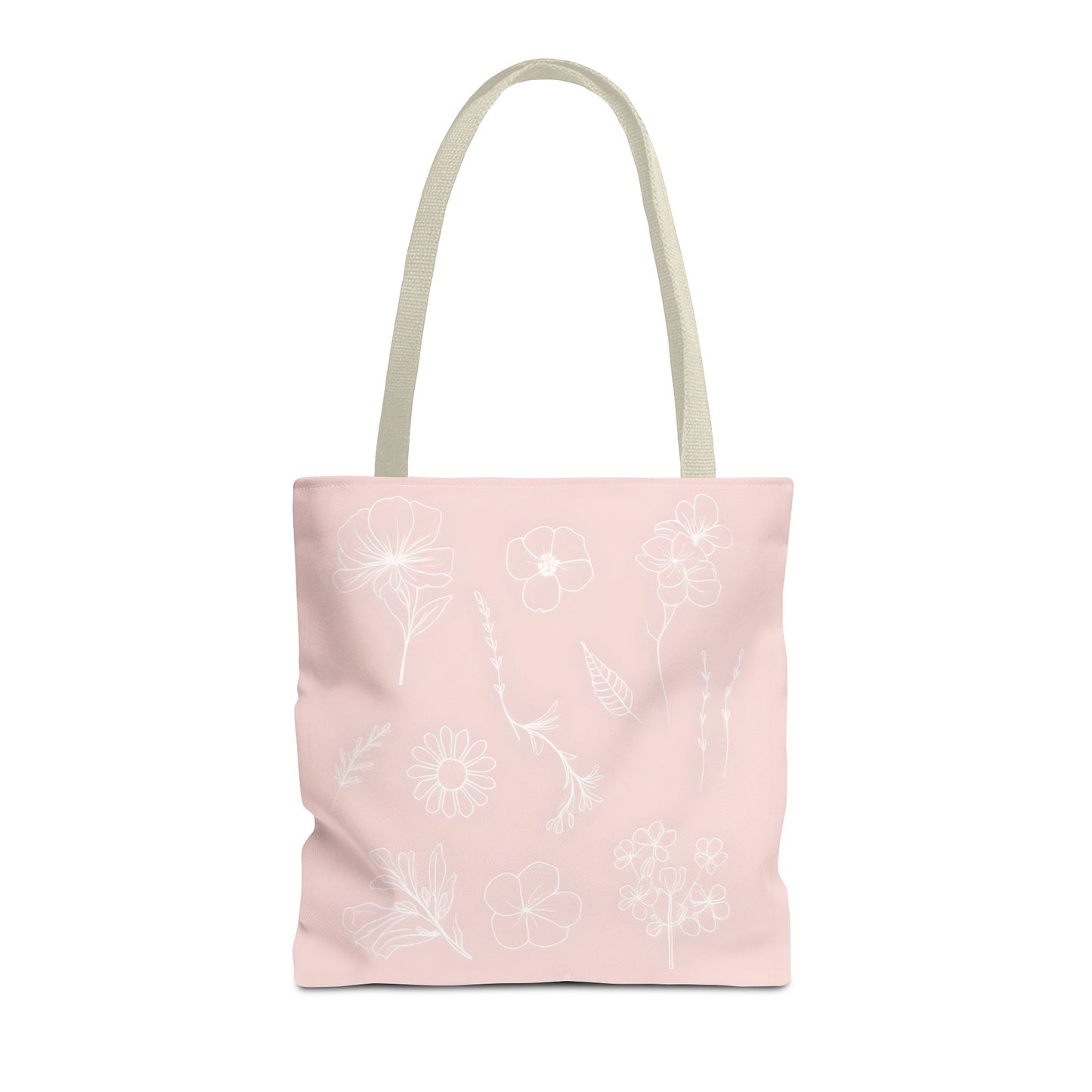 Hand drawn style flower print tote, pastel pink, Canvas shoulder bag, reusable  lunch bag.