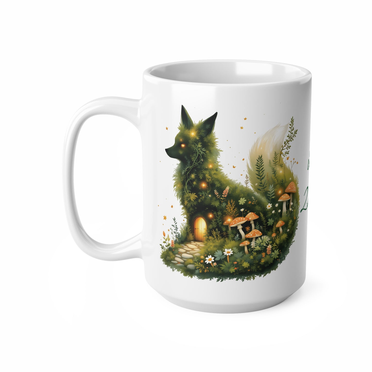 Personalized Moss Fox Mug , Custom Name Woodland Coffee Cup , Cottagecore.